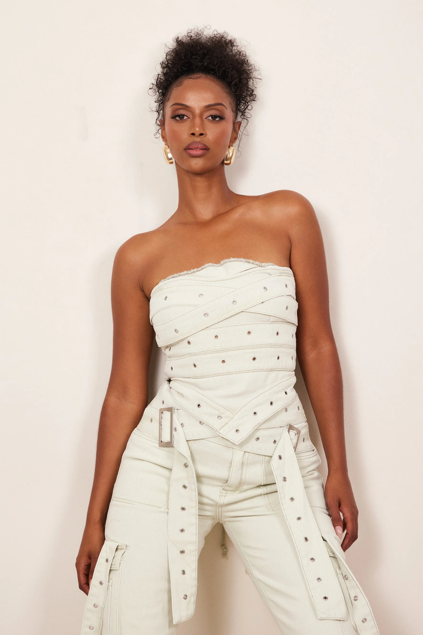 Belted Bandeau Top in Grey Wash - Image 4