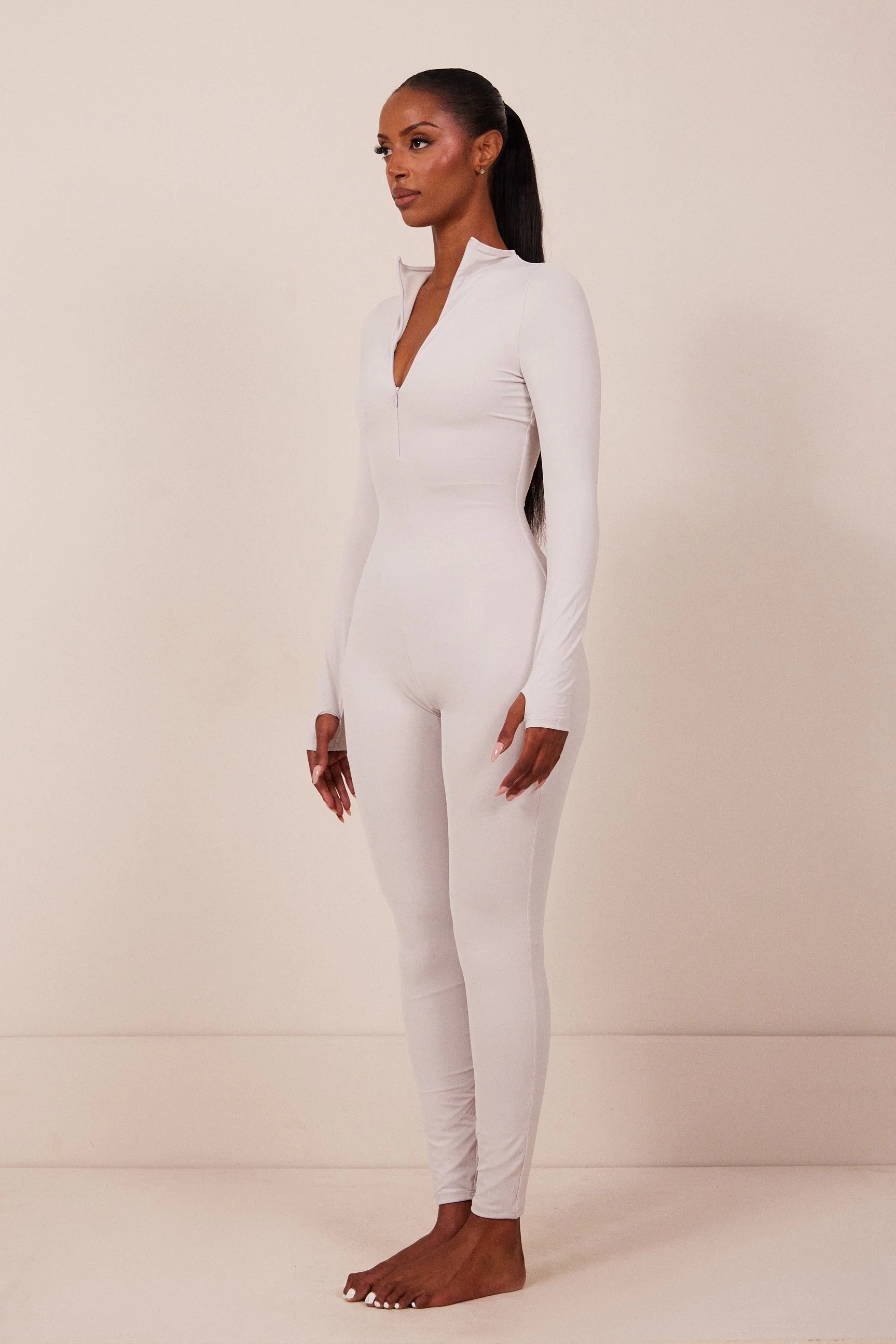Contour Zip Up Jumpsuit in Grey - Image 9