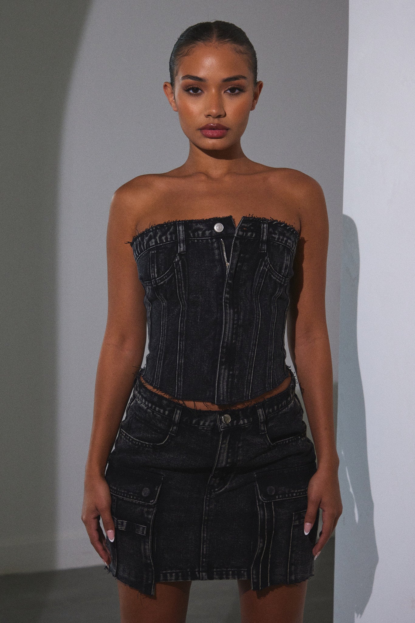 Denim Corset in Dark Wash