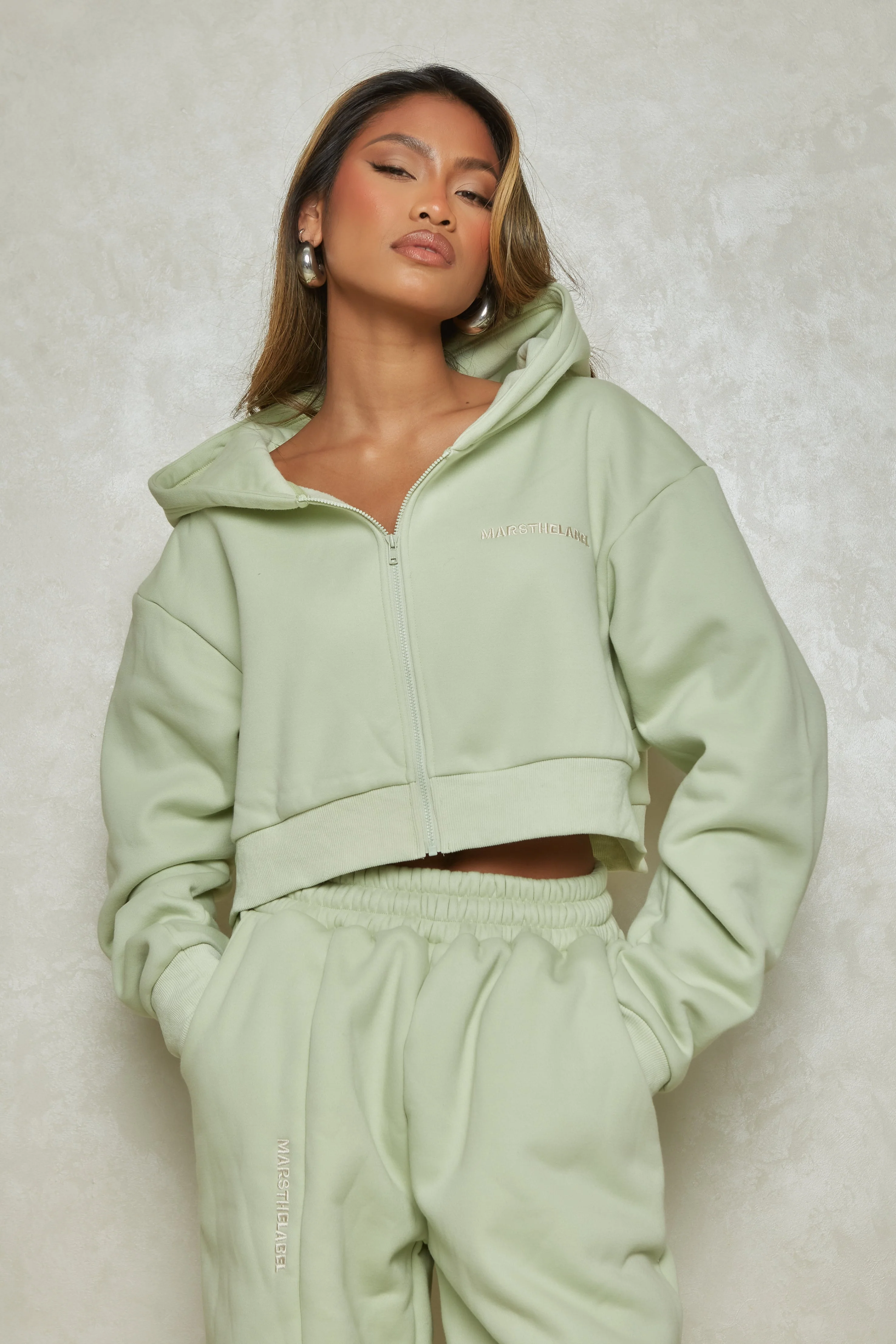 The Essentials Cropped Jacket in Sage - Image 8
