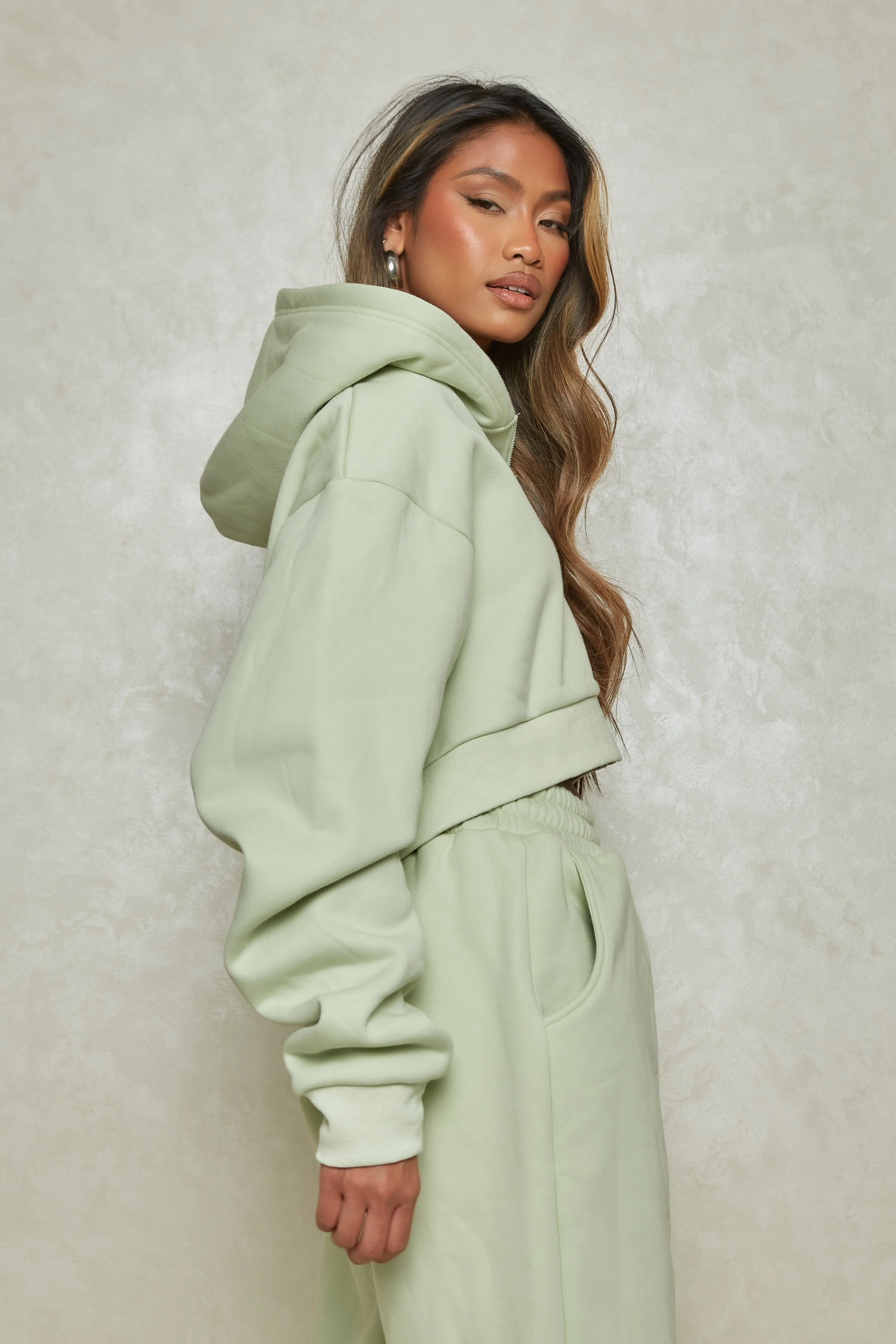 The Essentials Cropped Jacket in Sage - Image 9