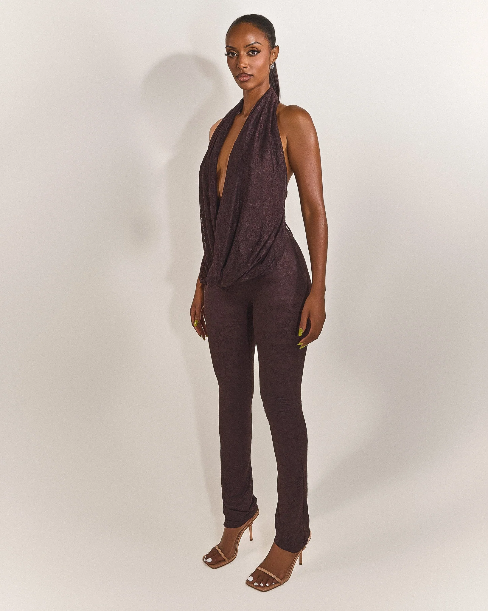 Leia Trousers in Brown Lace - Image 2