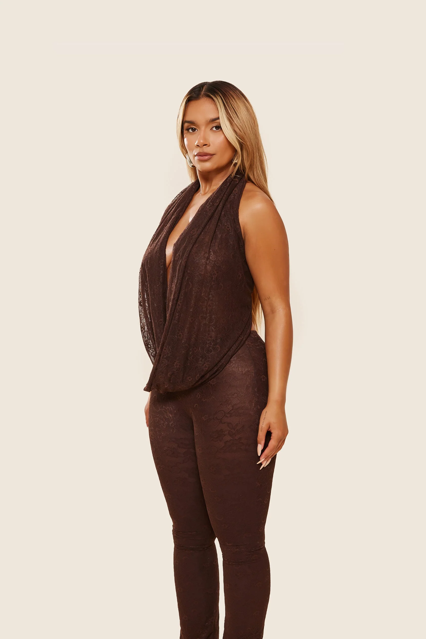 Leia Trousers in Brown Lace - Image 8