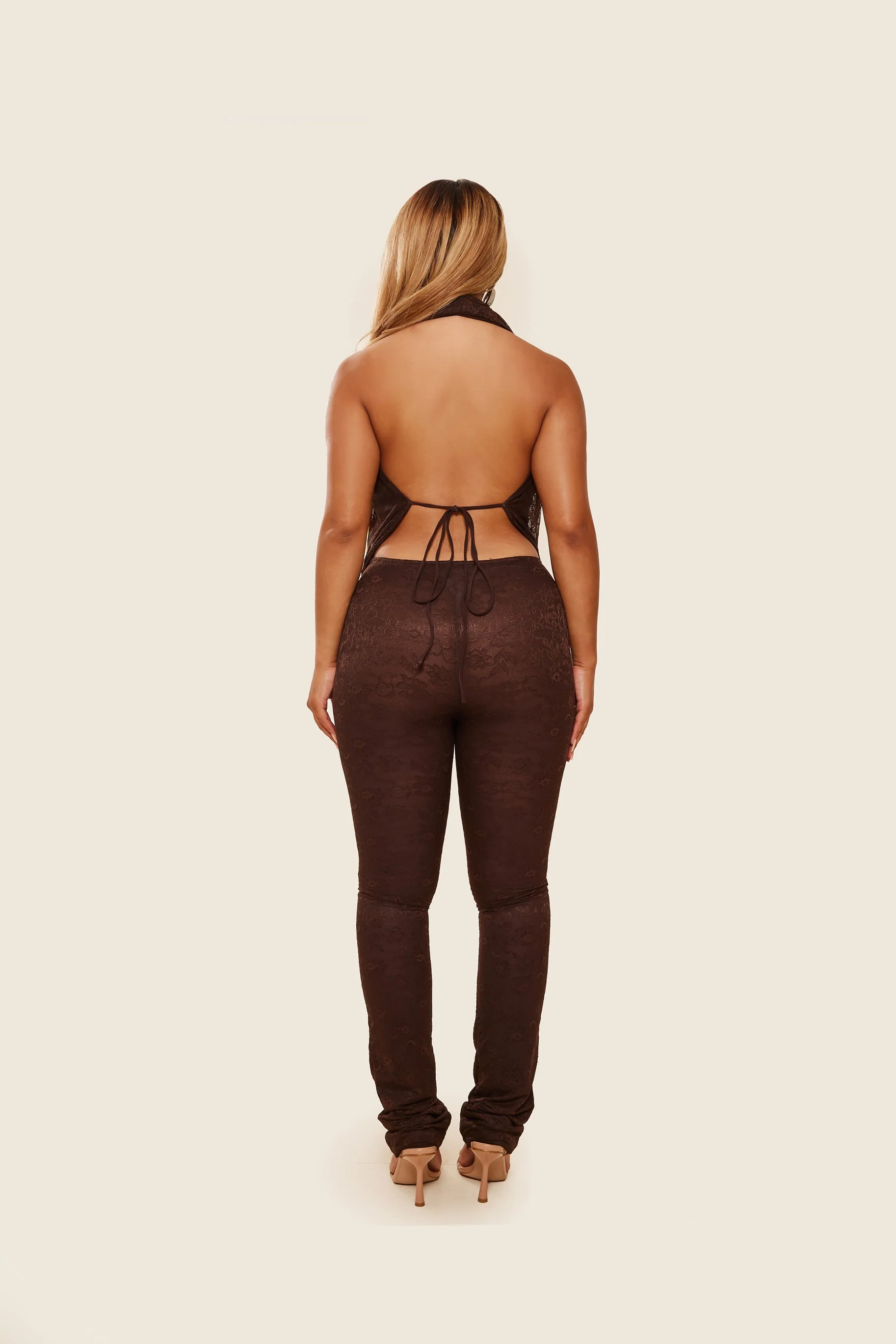 Leia Trousers in Brown Lace - Image 9
