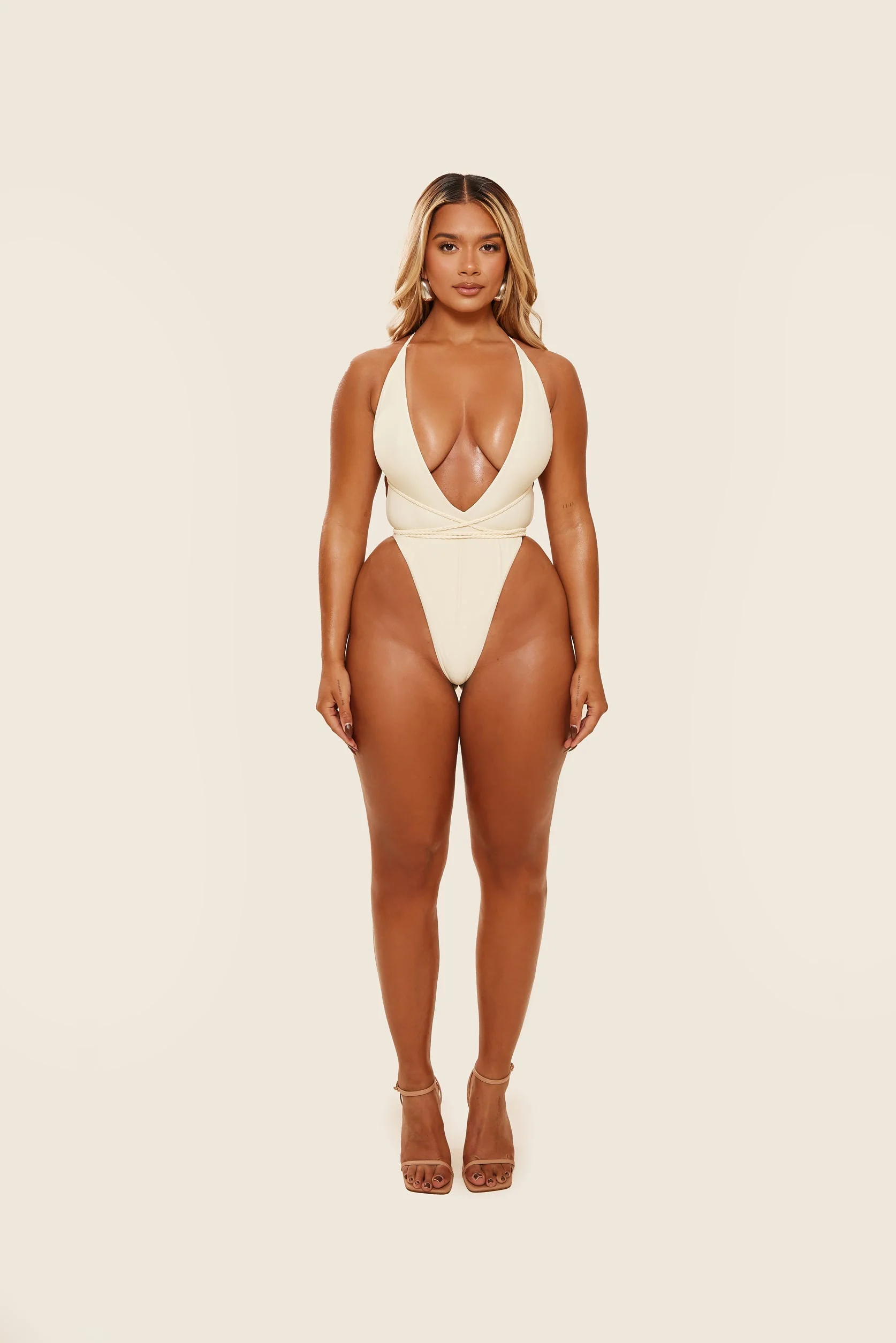 Mesh Ruched Coverup Skirt in Cream - Image 5