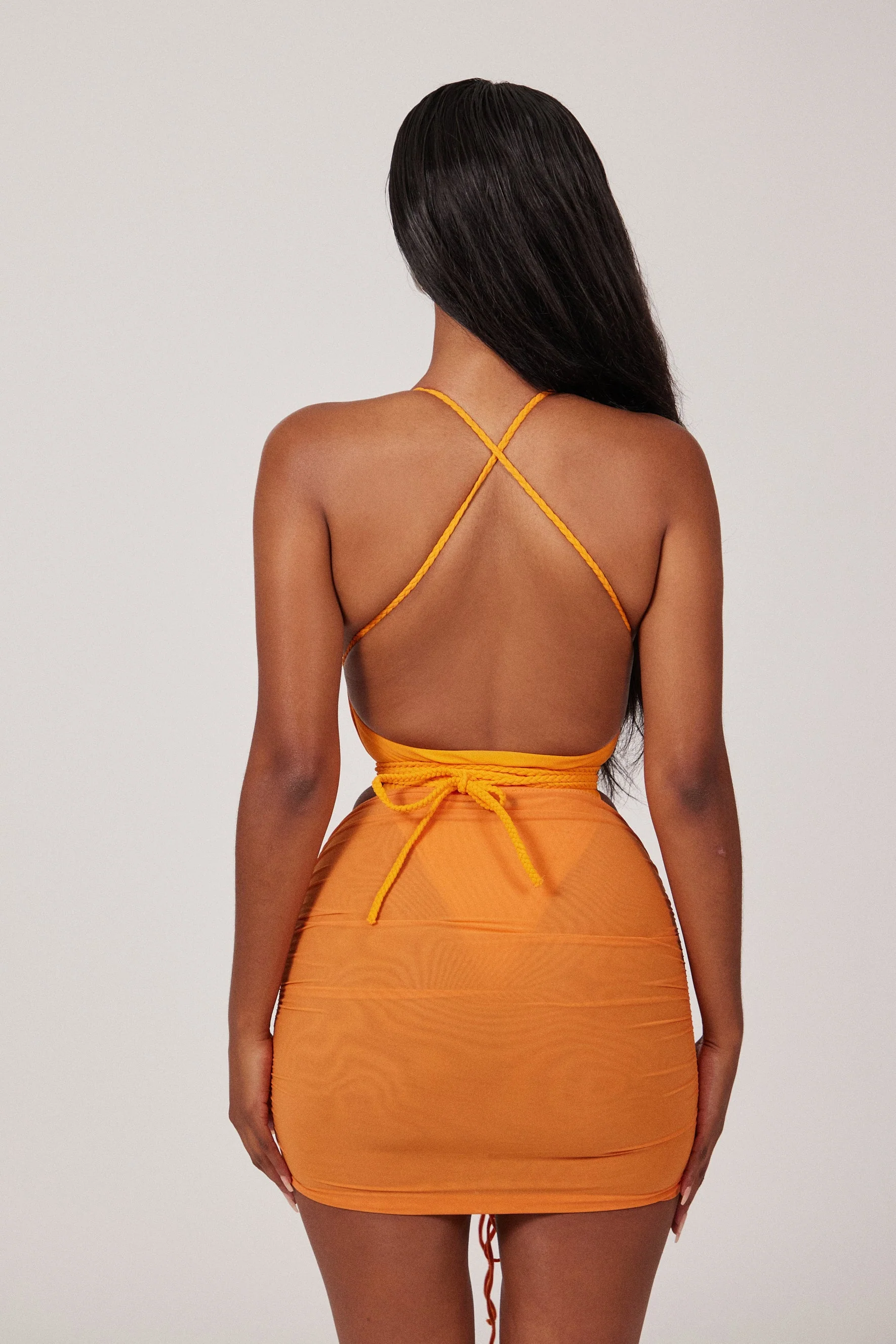 Mesh Ruched Coverup Skirt in Orange - Image 12