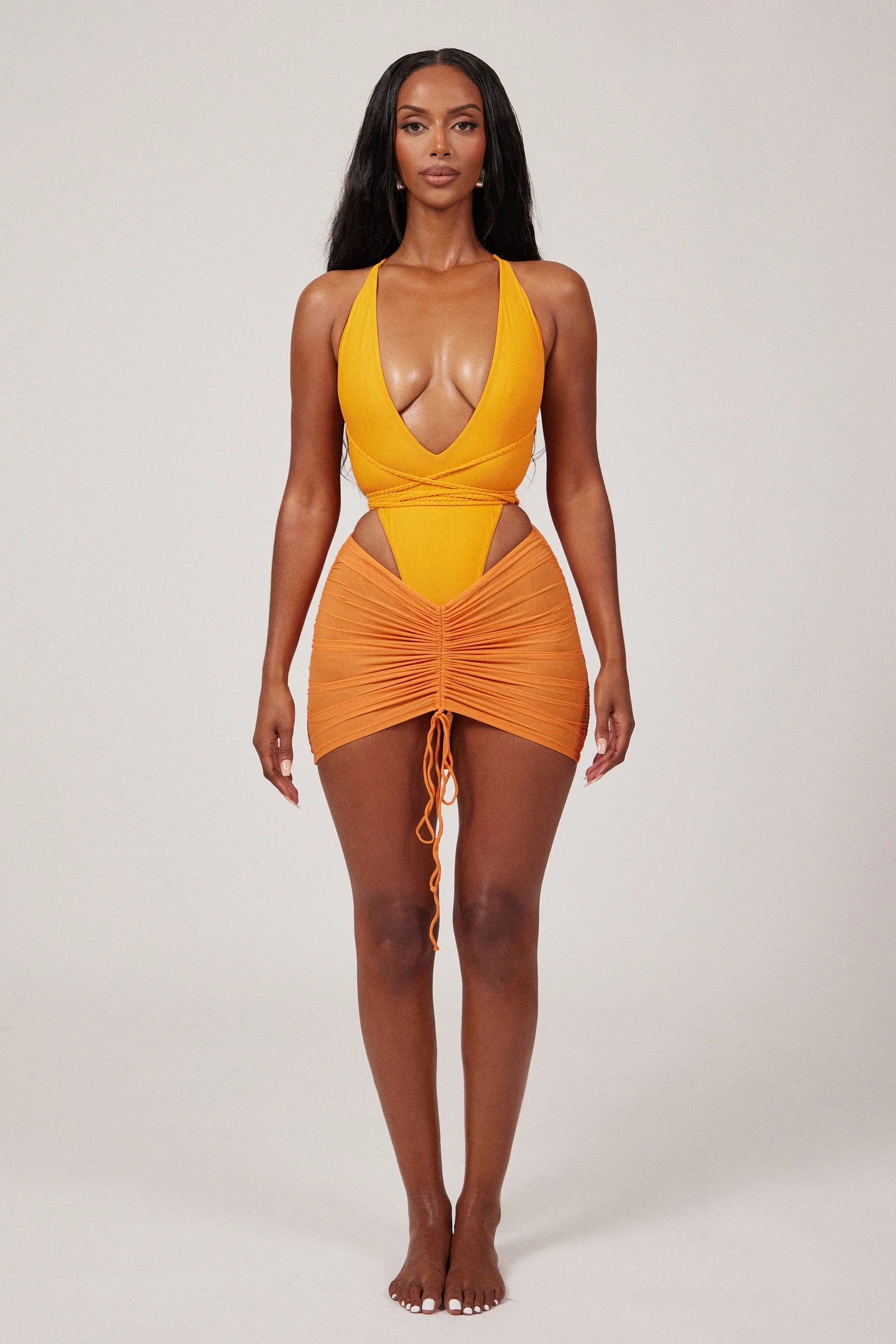 Mesh Ruched Coverup Skirt in Orange - Image 8