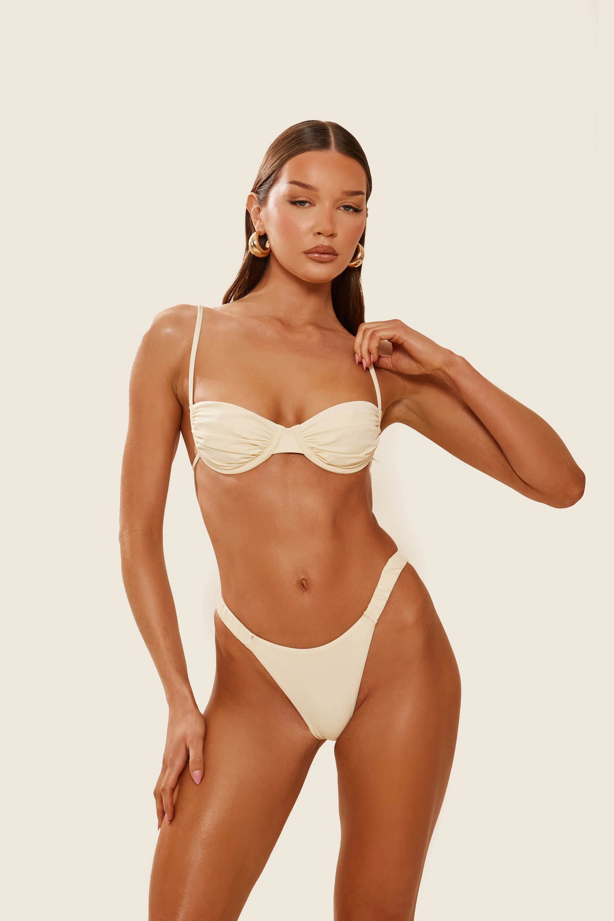 The Ruched Cup Bikini in Cream - Image 9