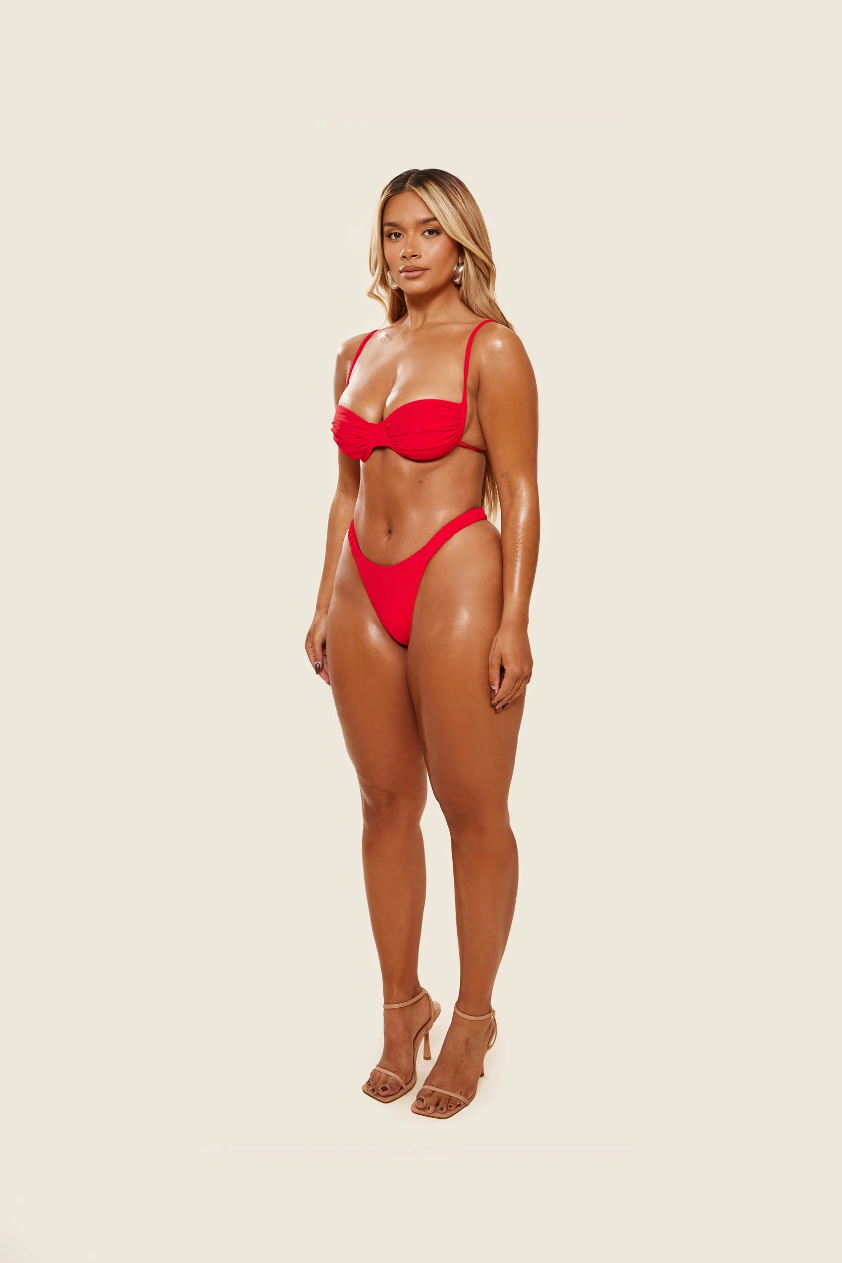 The Ruched Cup Bikini in Red - Image 4