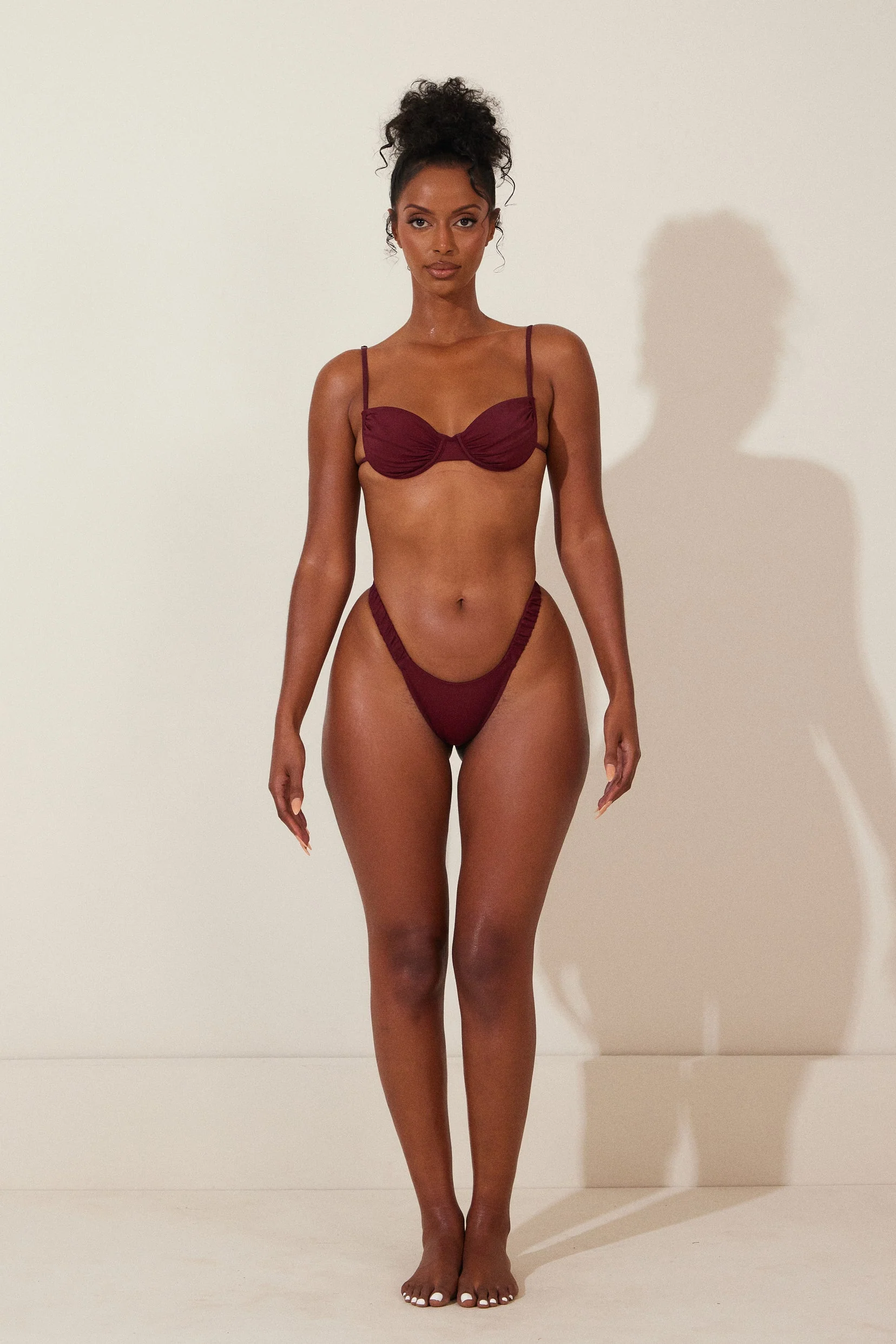 Ruched Cup Bikini in Wine - Image 2