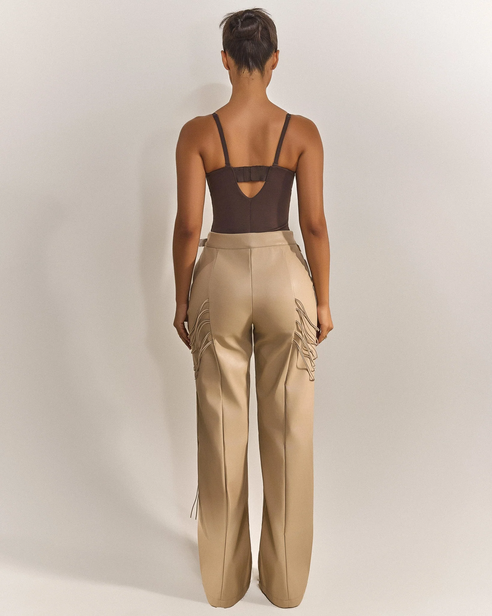 String detail leather trousers - Image 3