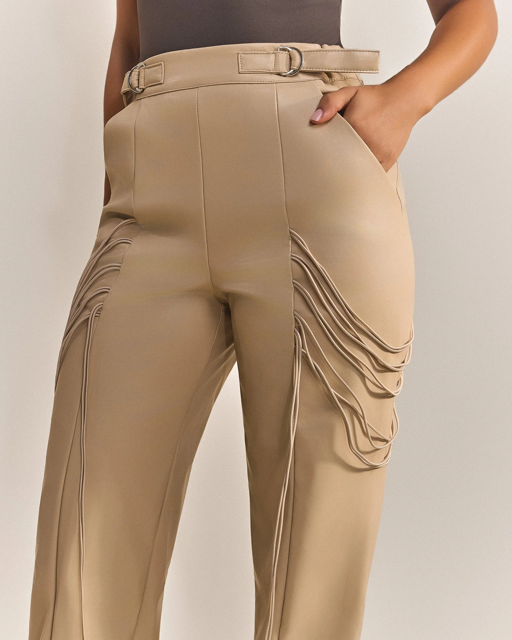 String detail leather trousers - Image 4