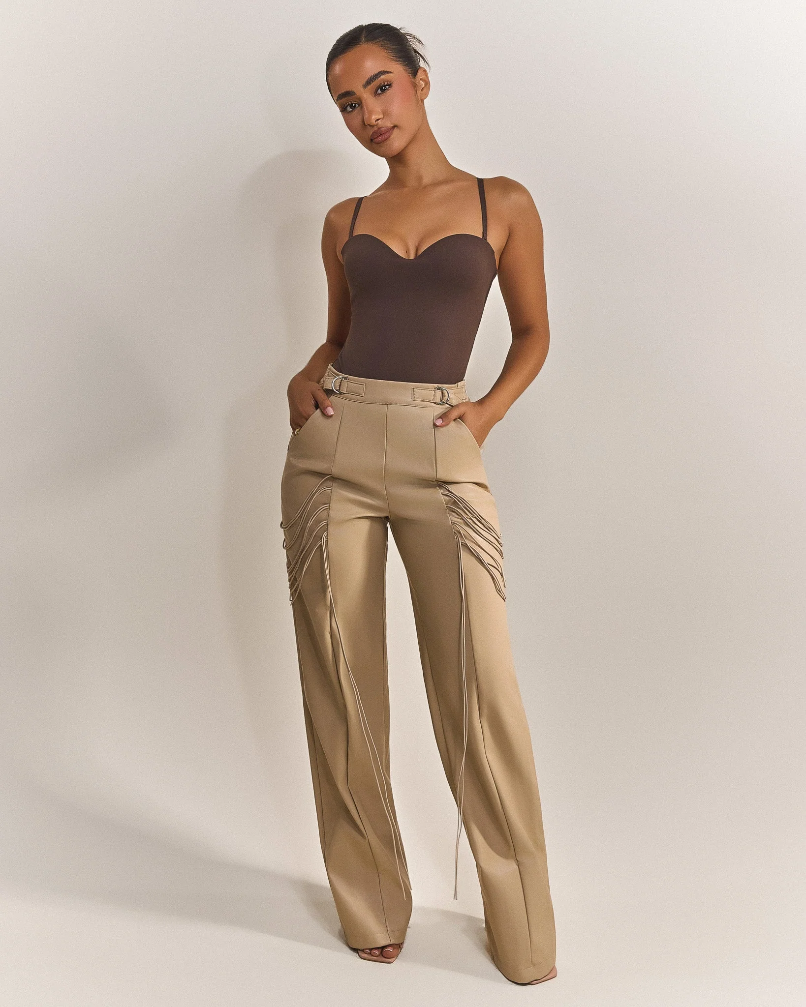 String detail leather trousers - Image 5