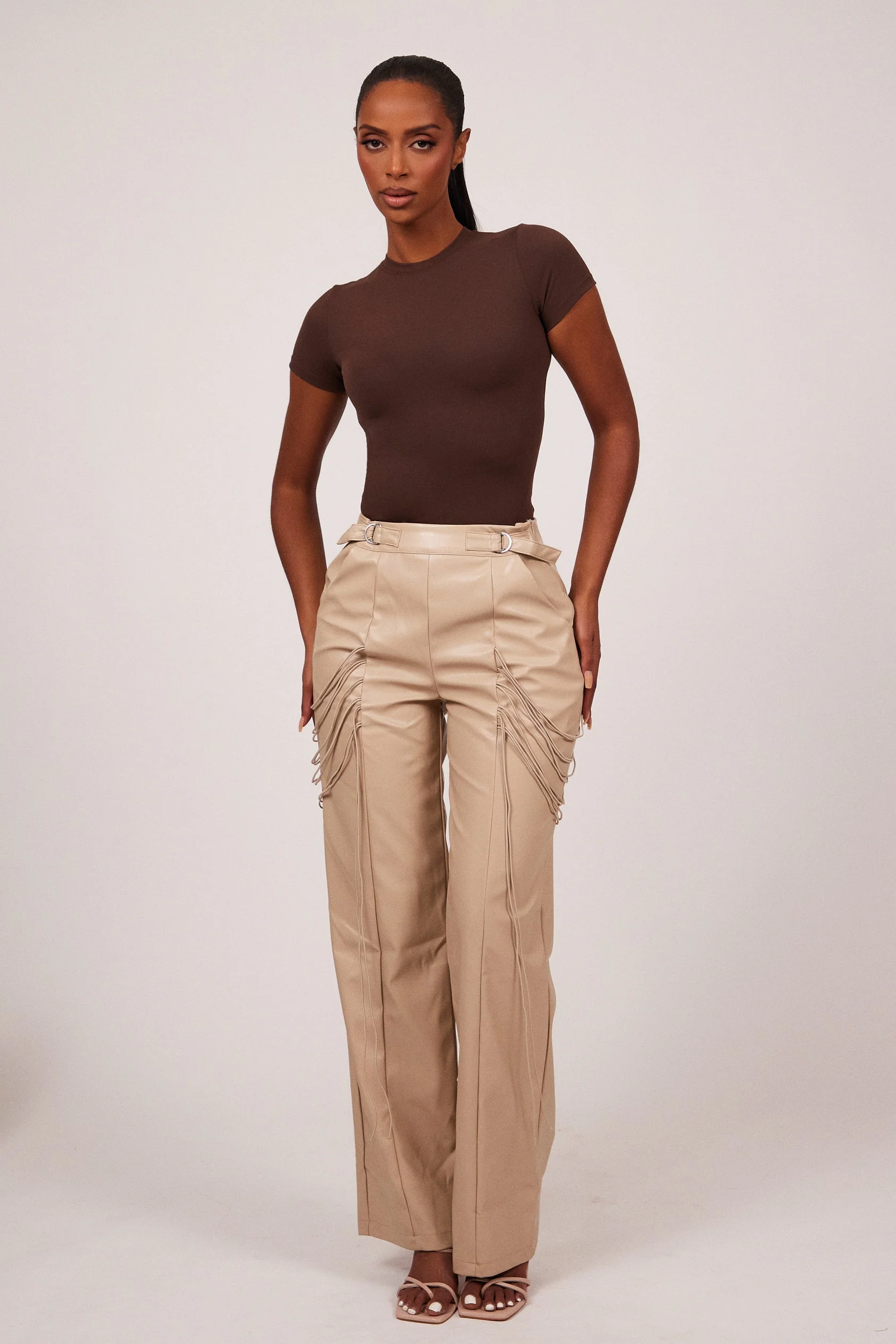 String detail leather trousers - Image 7