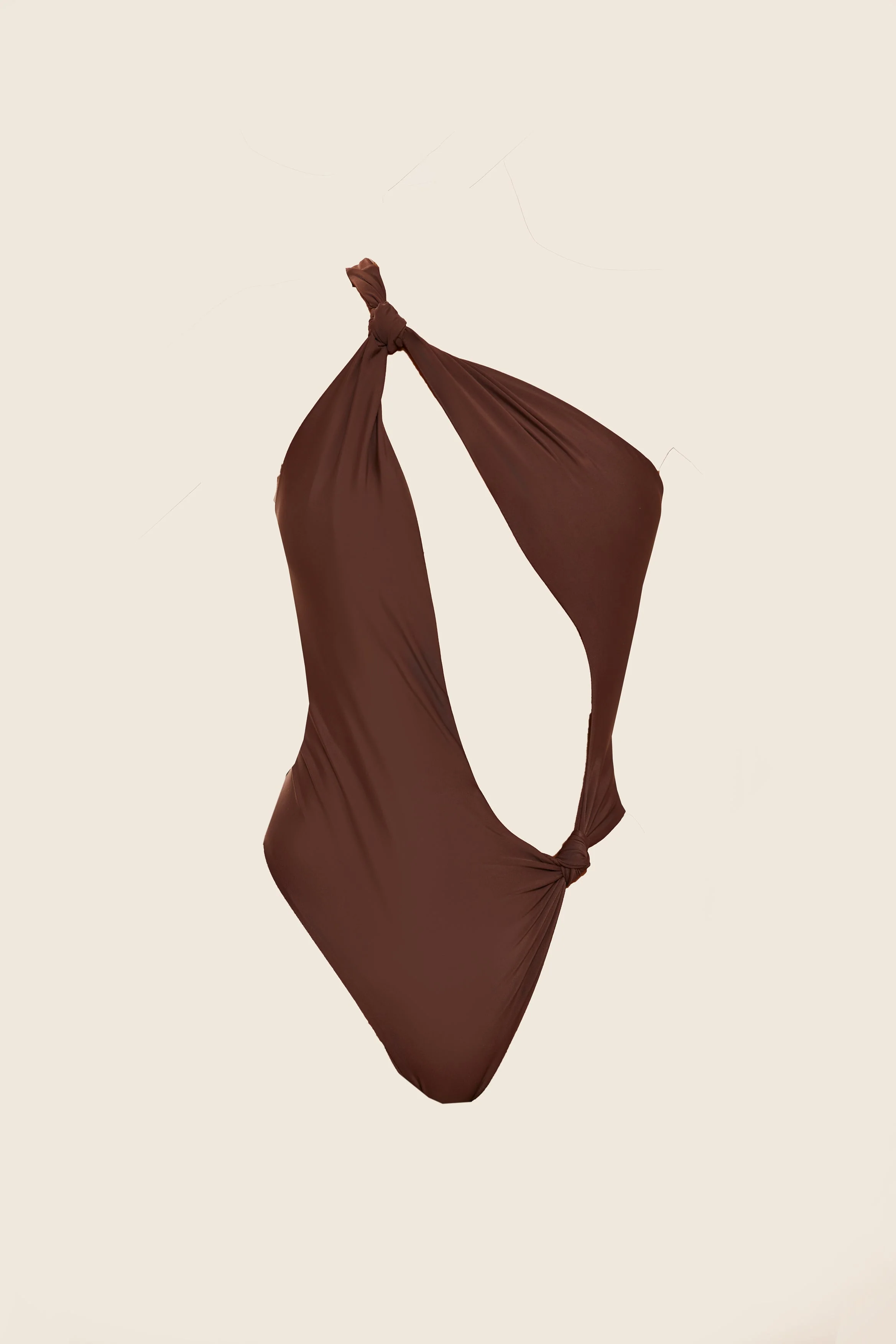 The Asymmetric Knot Detail Swimsuit in Brown - Image 10