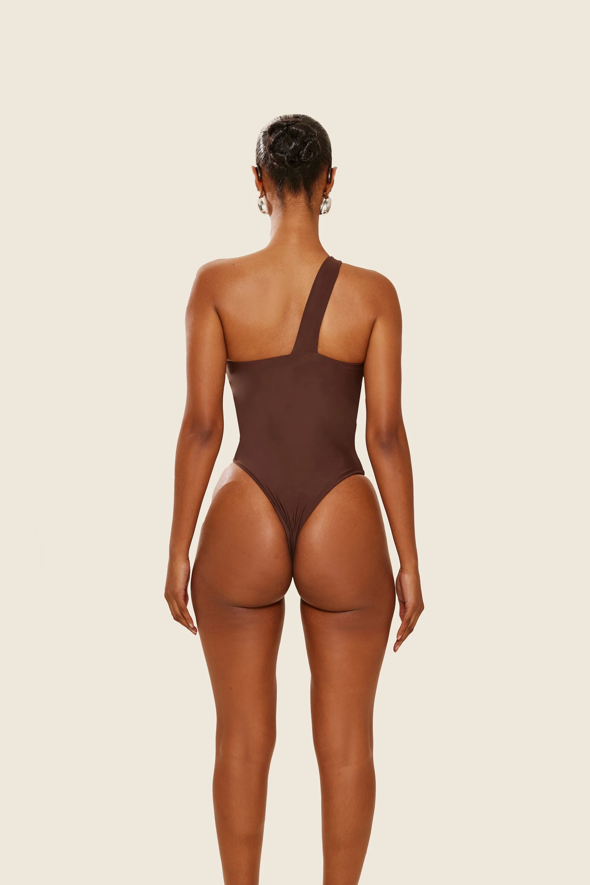 The Asymmetric Knot Detail Swimsuit in Brown - Image 6