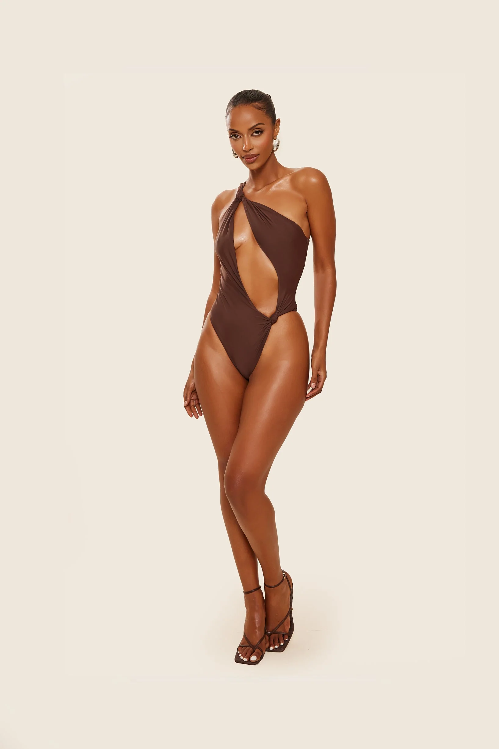 The Asymmetric Knot Detail Swimsuit in Brown - Image 8