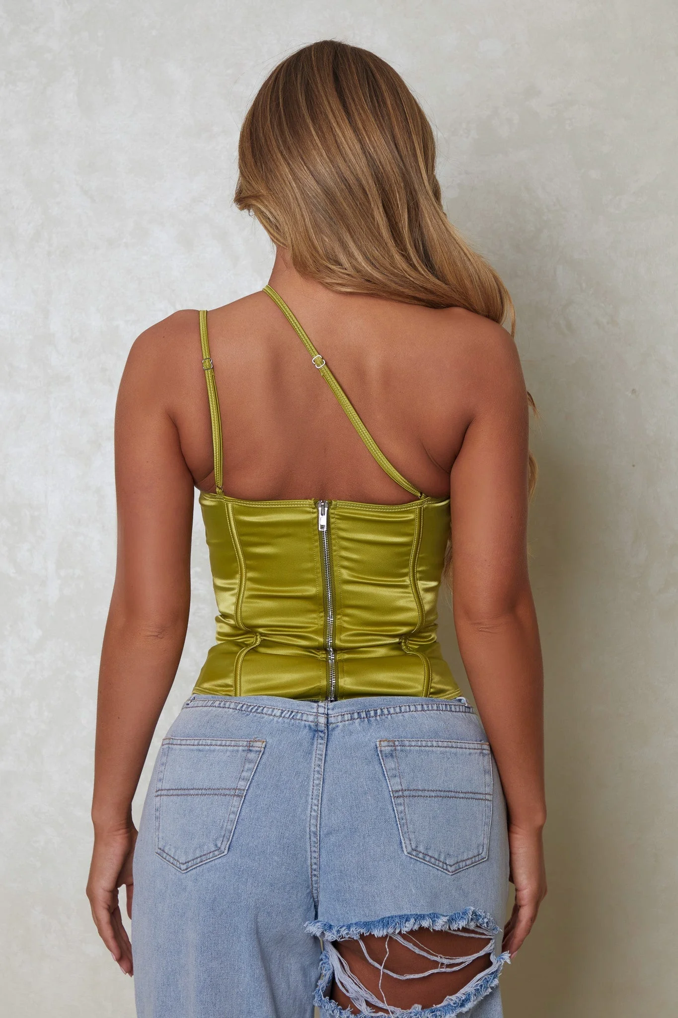 The Asymmetric Lace Up Corset in Green - Image 5