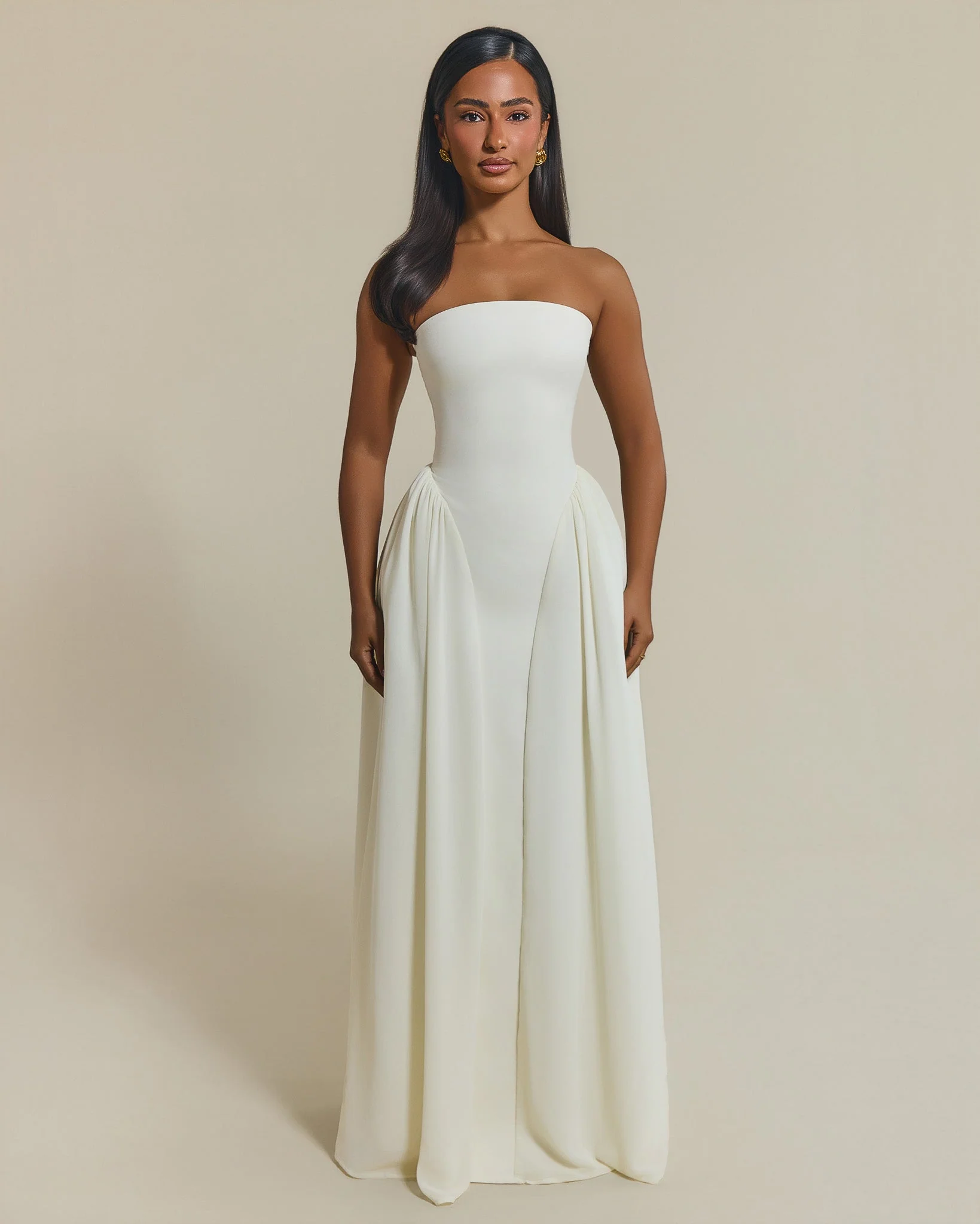 The Felicity Bandeau Maxi Dress in Cream - Image 5