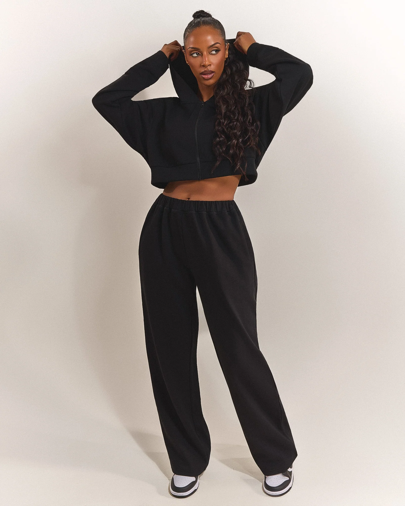 The Basic Crop Zip Hoodie in Black - Image 6