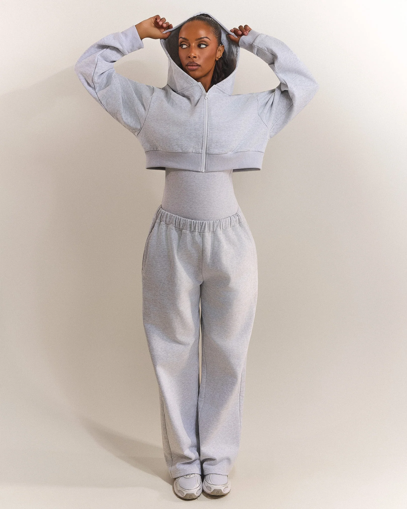 The Basic Crop Zip Hoodie in Grey Marl - Image 7
