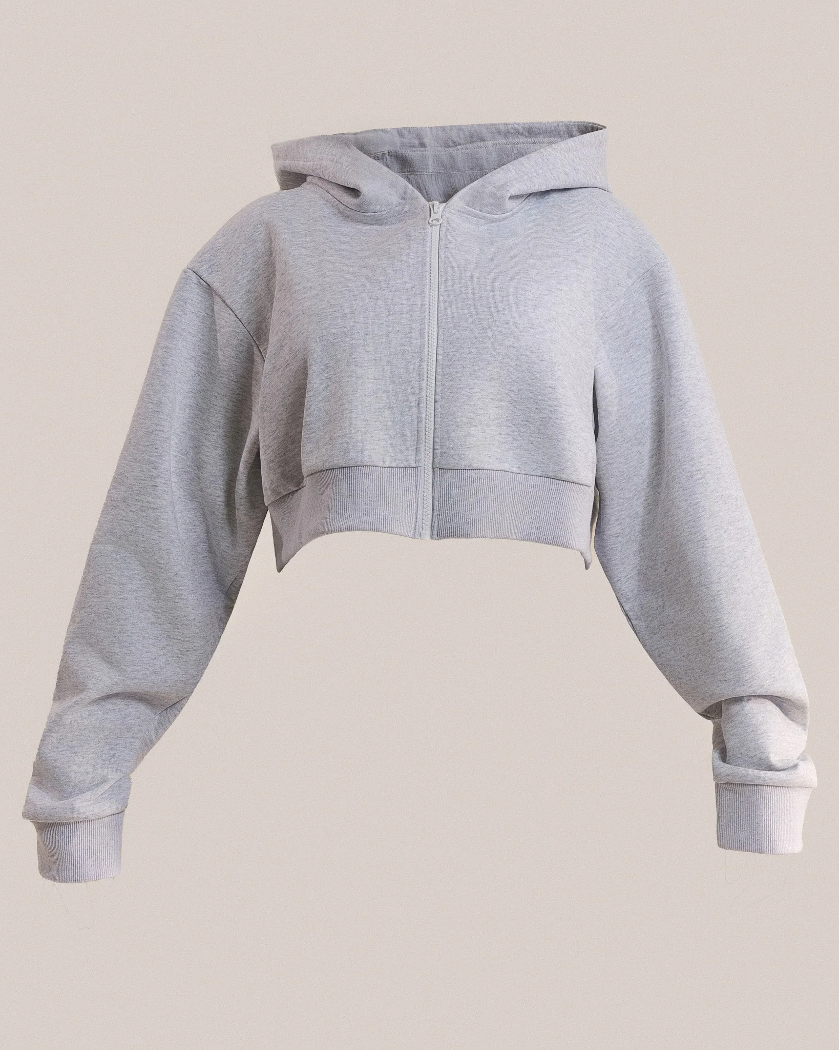 The Basic Crop Zip Hoodie in Grey Marl - Image 8