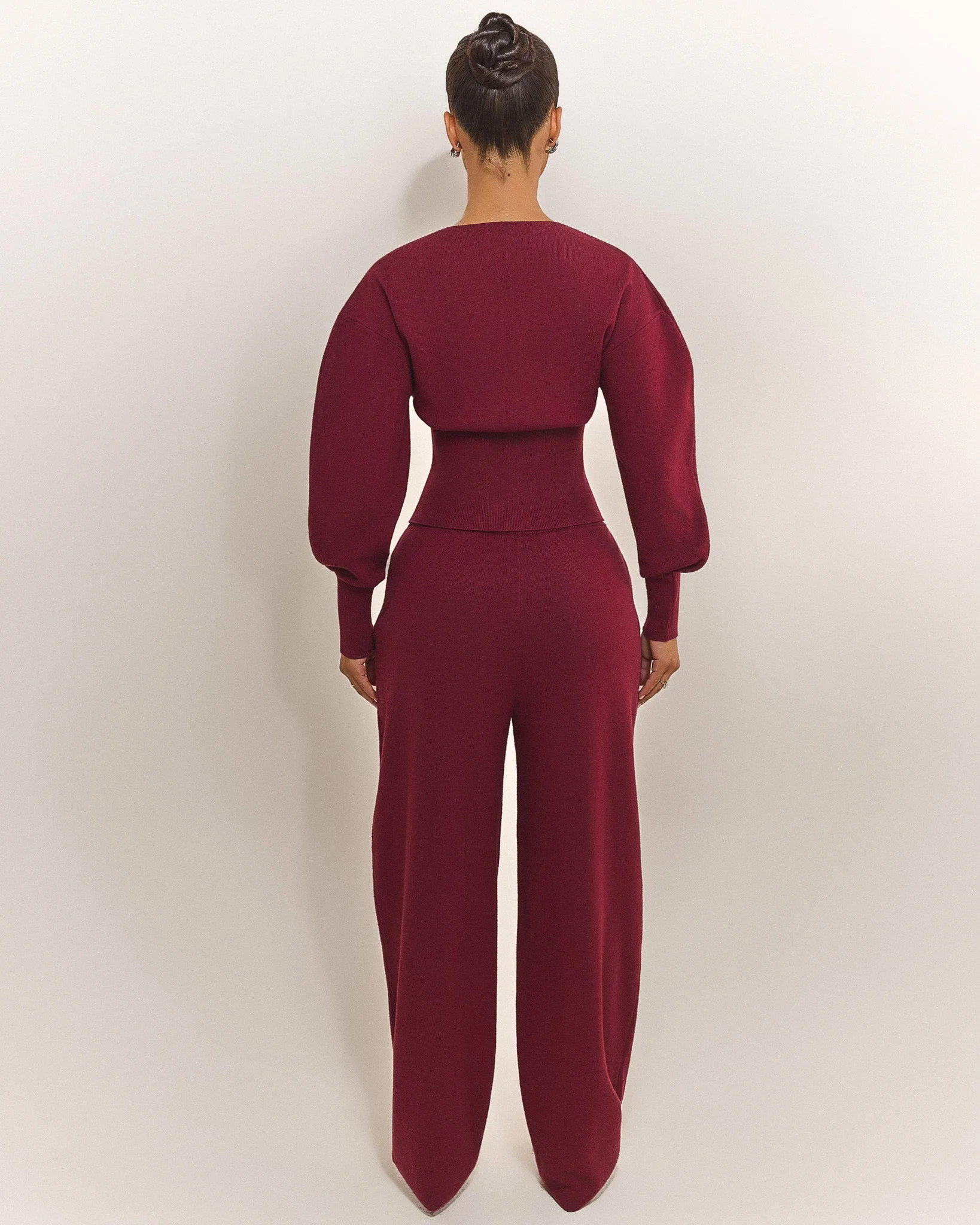 The Knit Button Up Joggers in Burgundy - Image 4