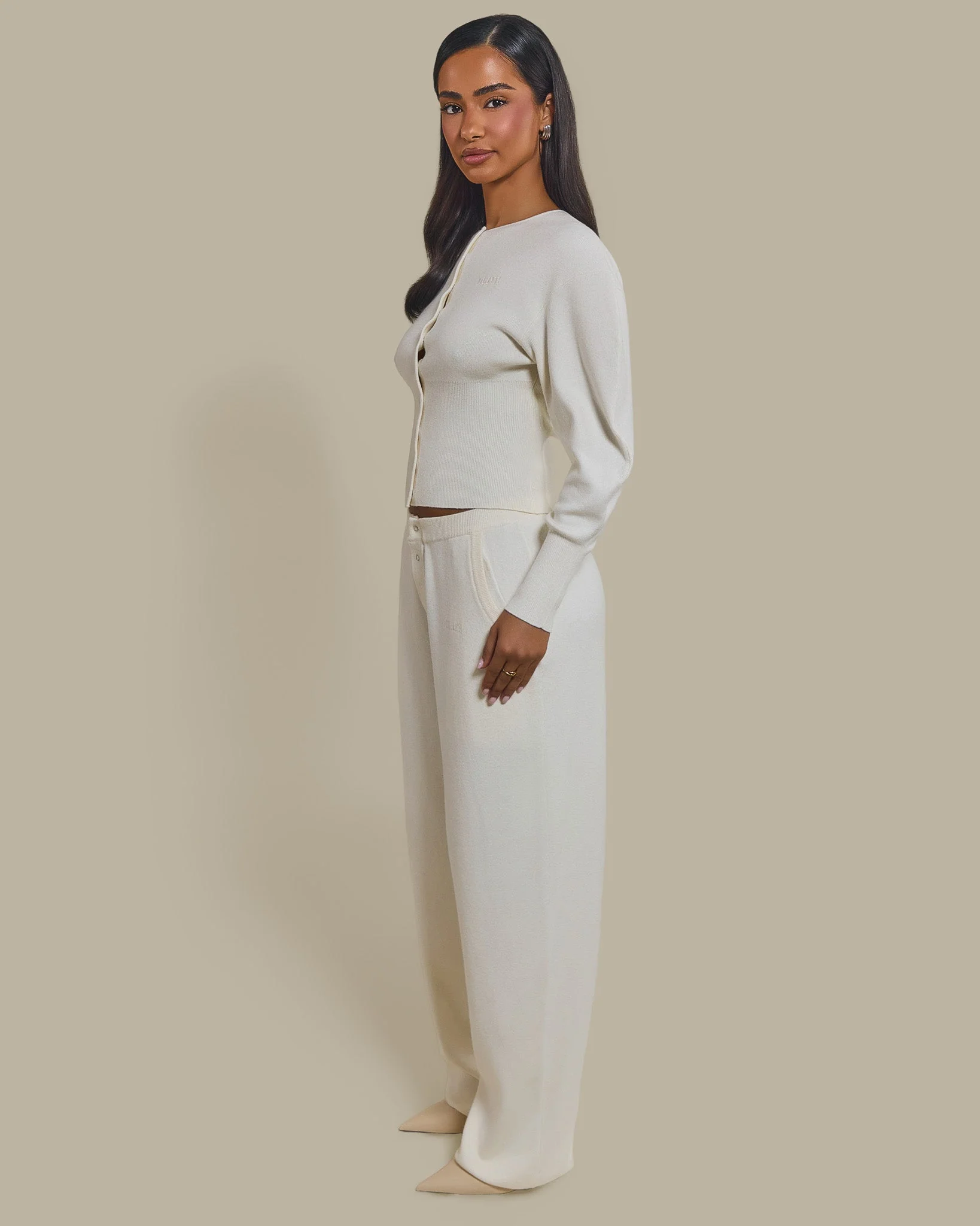 The Knit Button Up Cardigan in Cream - Image 3