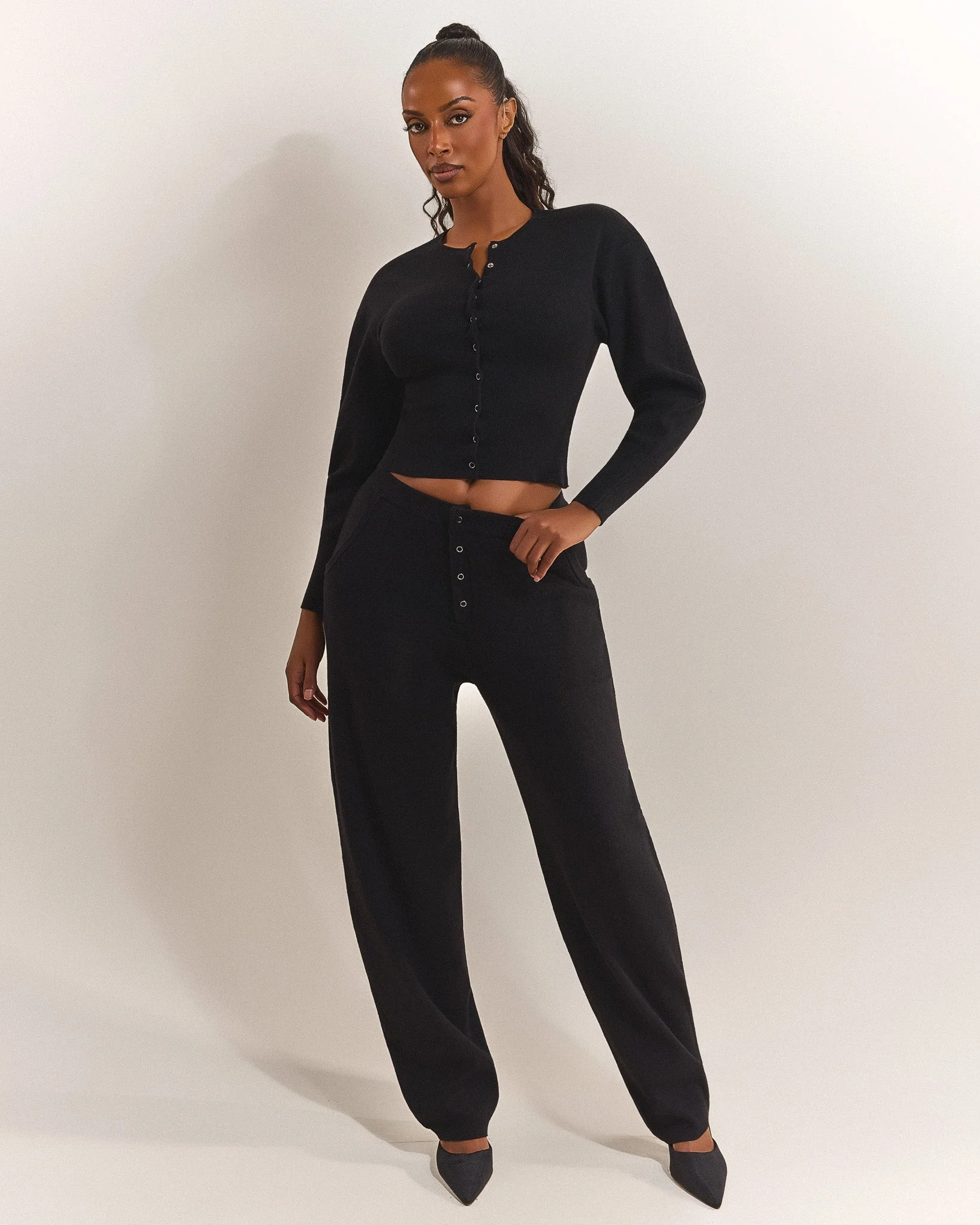 The Knit Button Up Cardigan in Black - Image 5