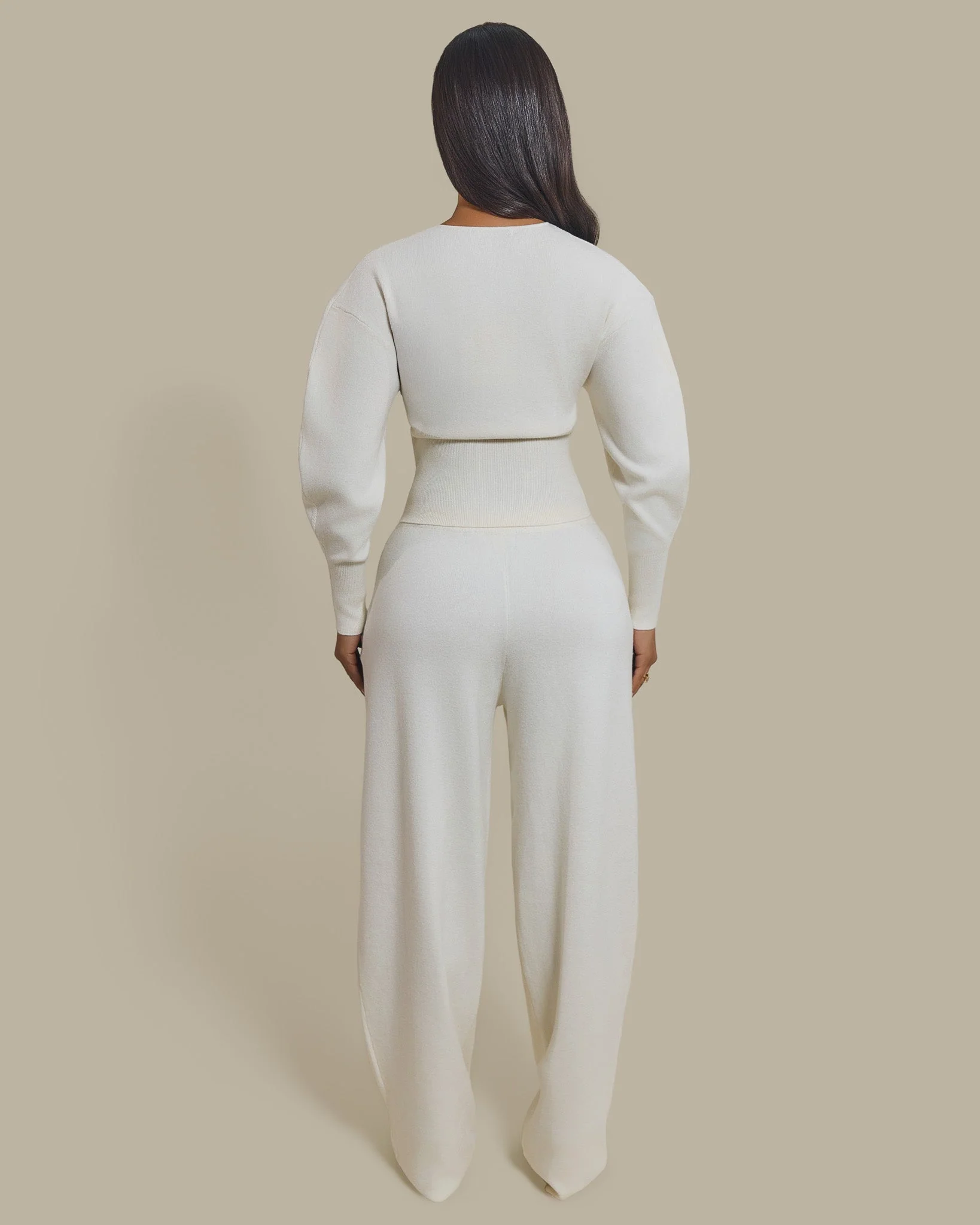 The Knit Button Up Joggers in Cream - Image 4