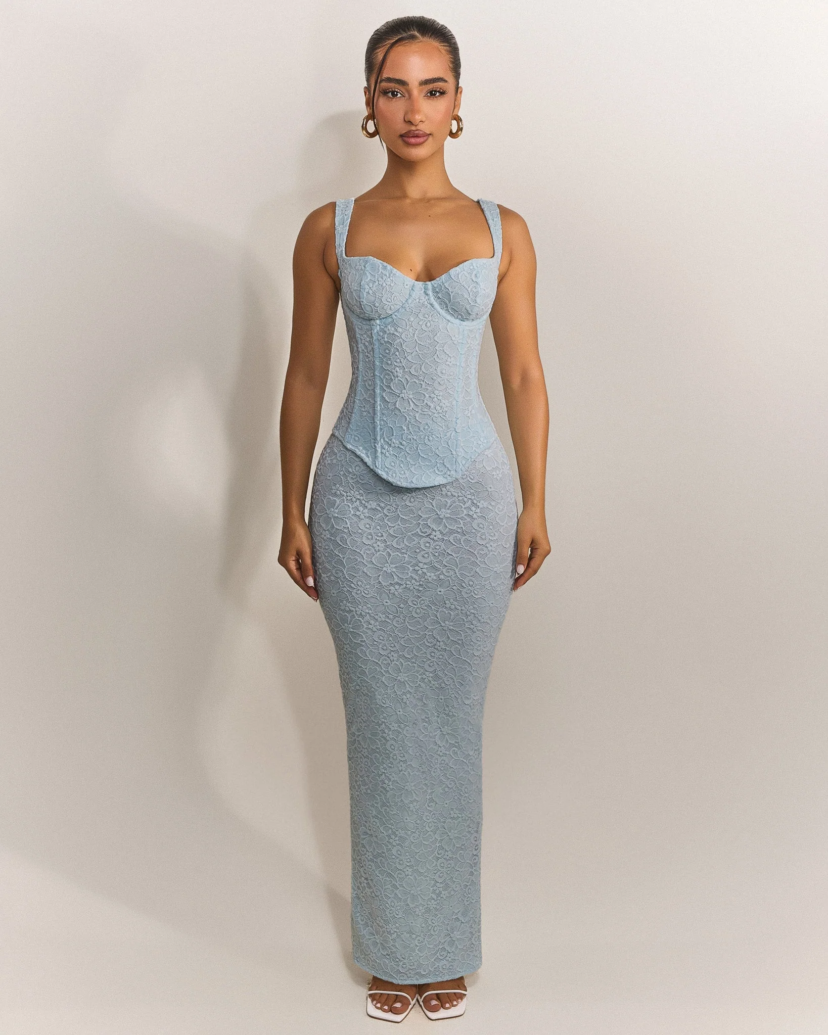 The Cinched Lace Corset Maxi Set in Blue - Image 13