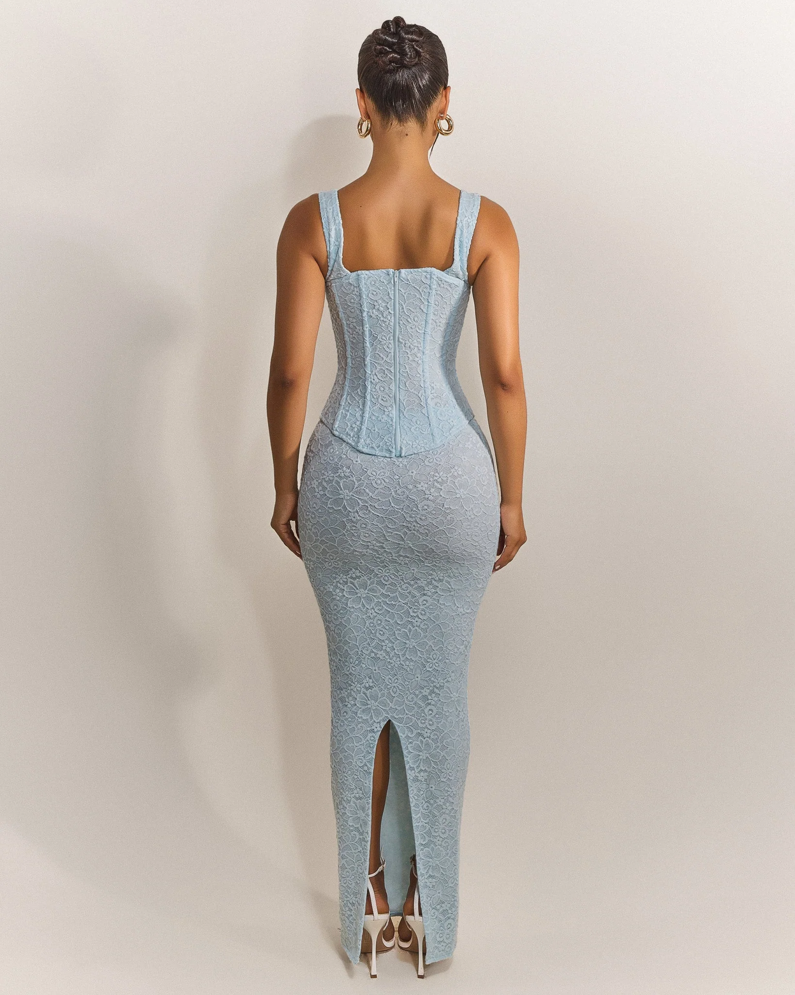 The Cinched Lace Corset Maxi Set in Blue - Image 18