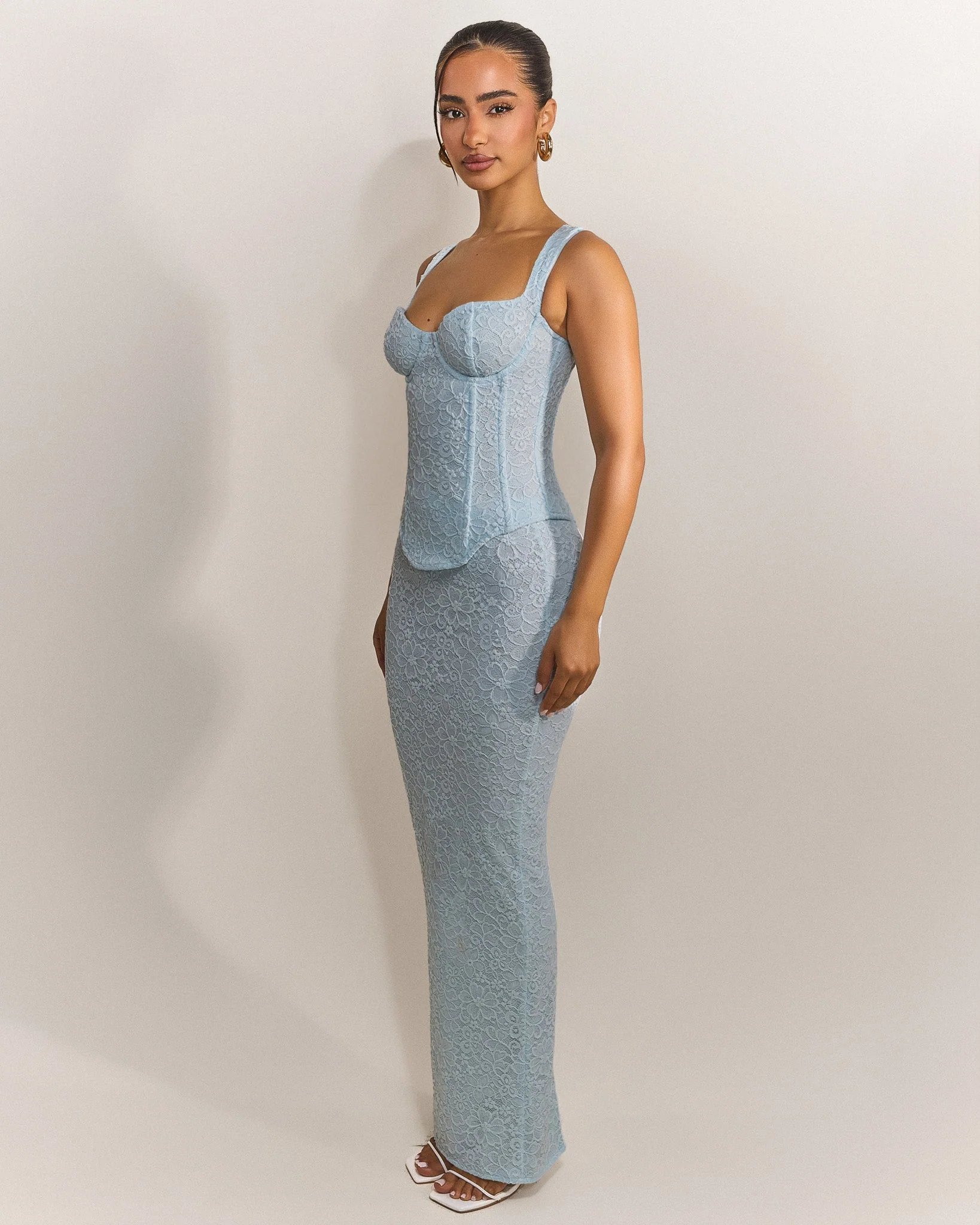 The Cinched Lace Corset Maxi Set in Blue - Image 20
