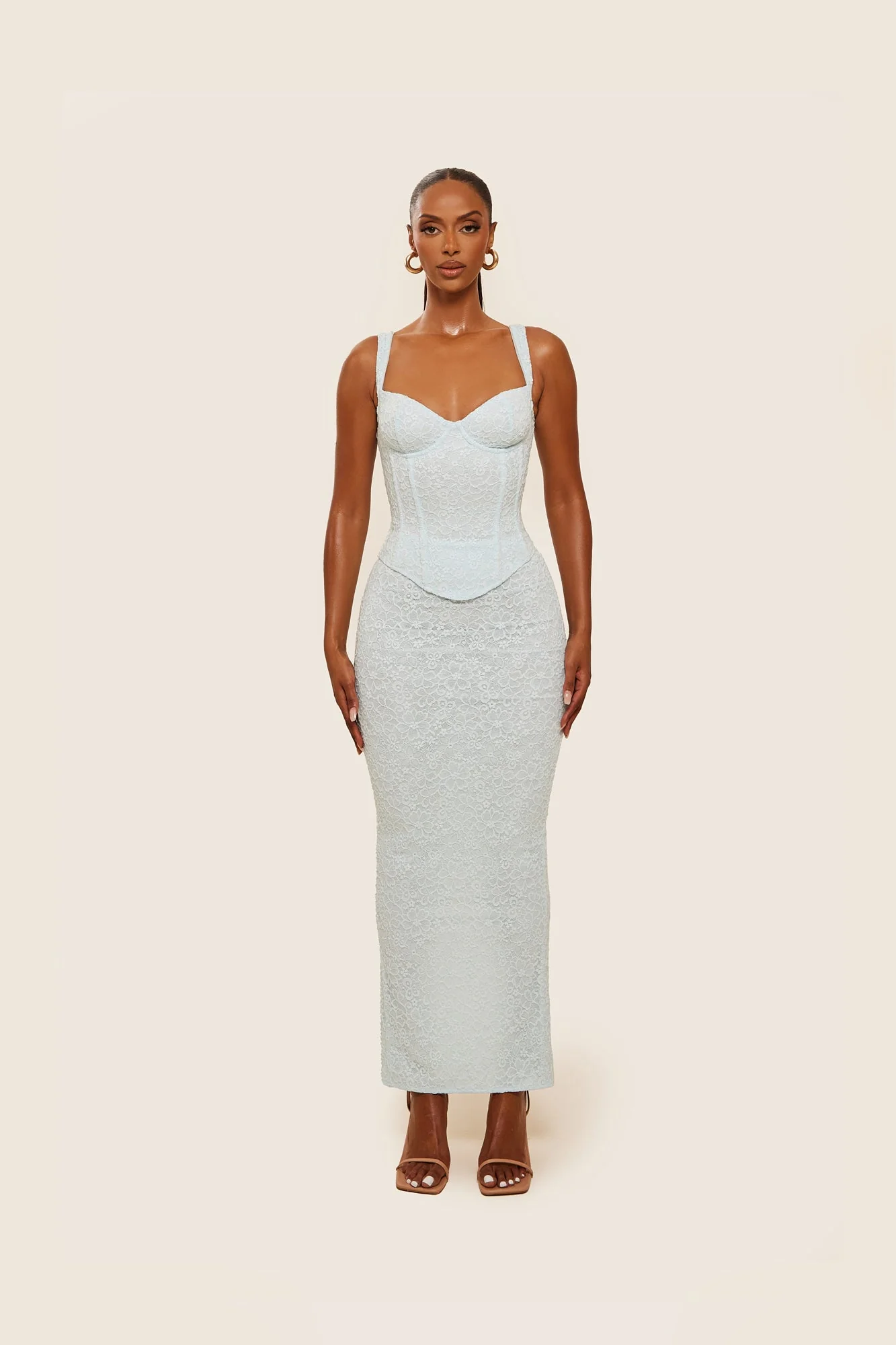The Cinched Lace Corset Maxi Set in Blue - Image 23