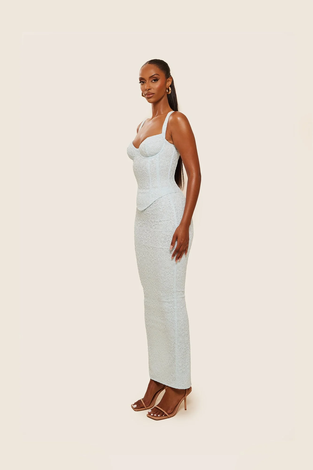 The Cinched Lace Corset Maxi Set in Blue - Image 24