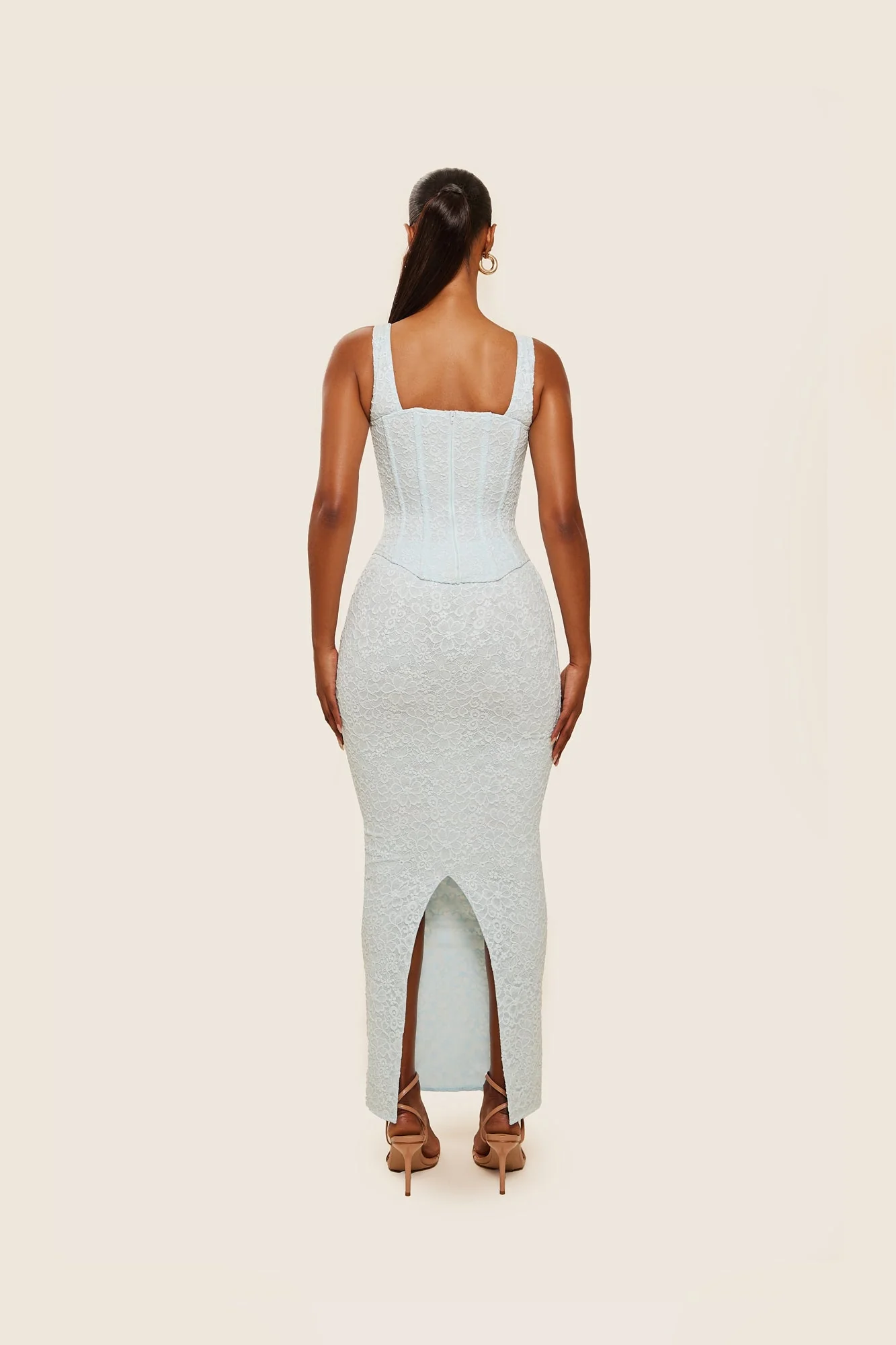 The Cinched Lace Corset Maxi Set in Blue - Image 25