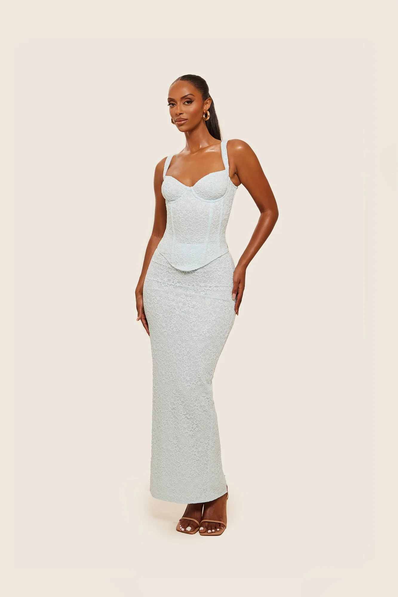 The Cinched Lace Corset Maxi Set in Blue - Image 26