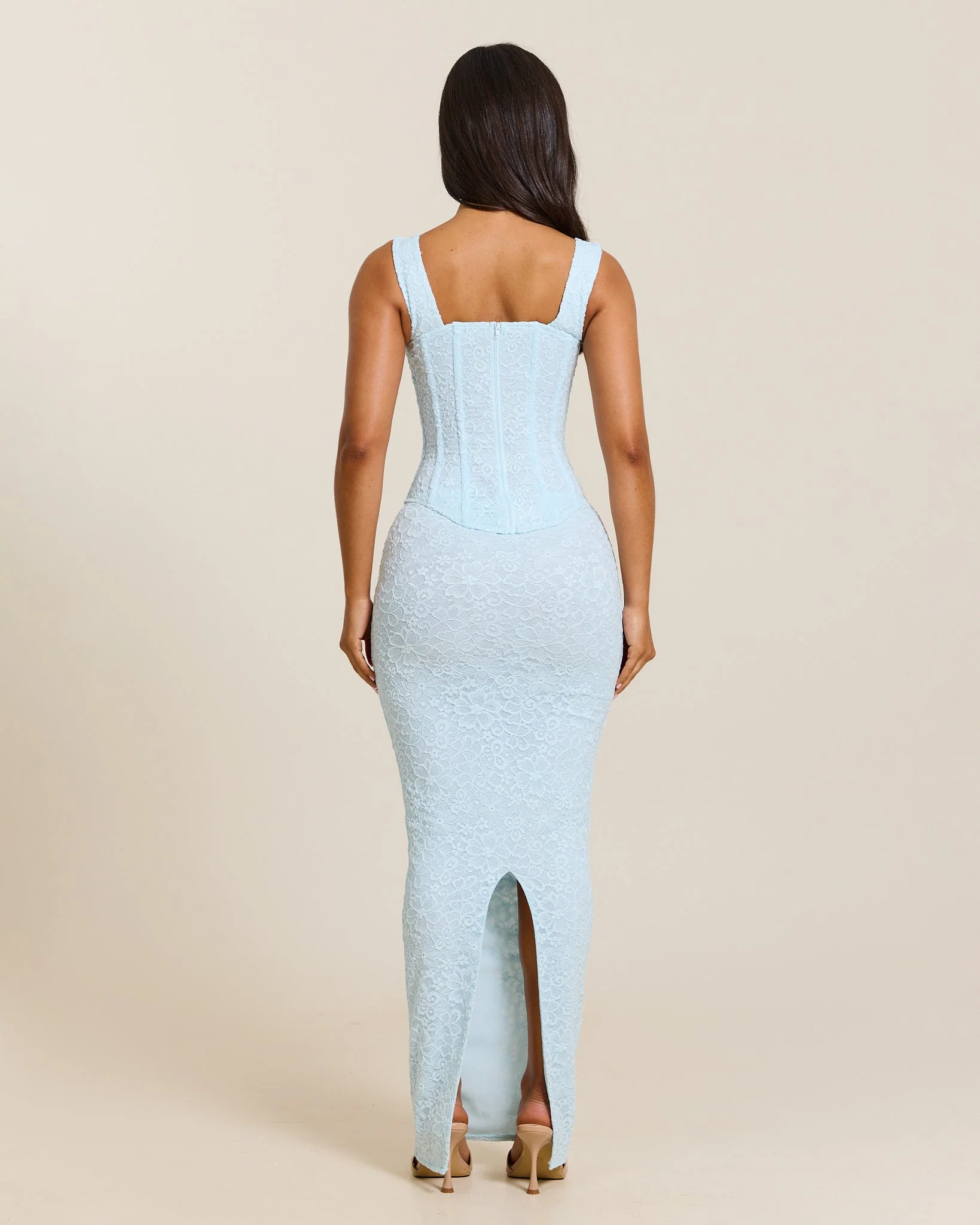 The Cinched Lace Corset Maxi Set in Blue - Image 4