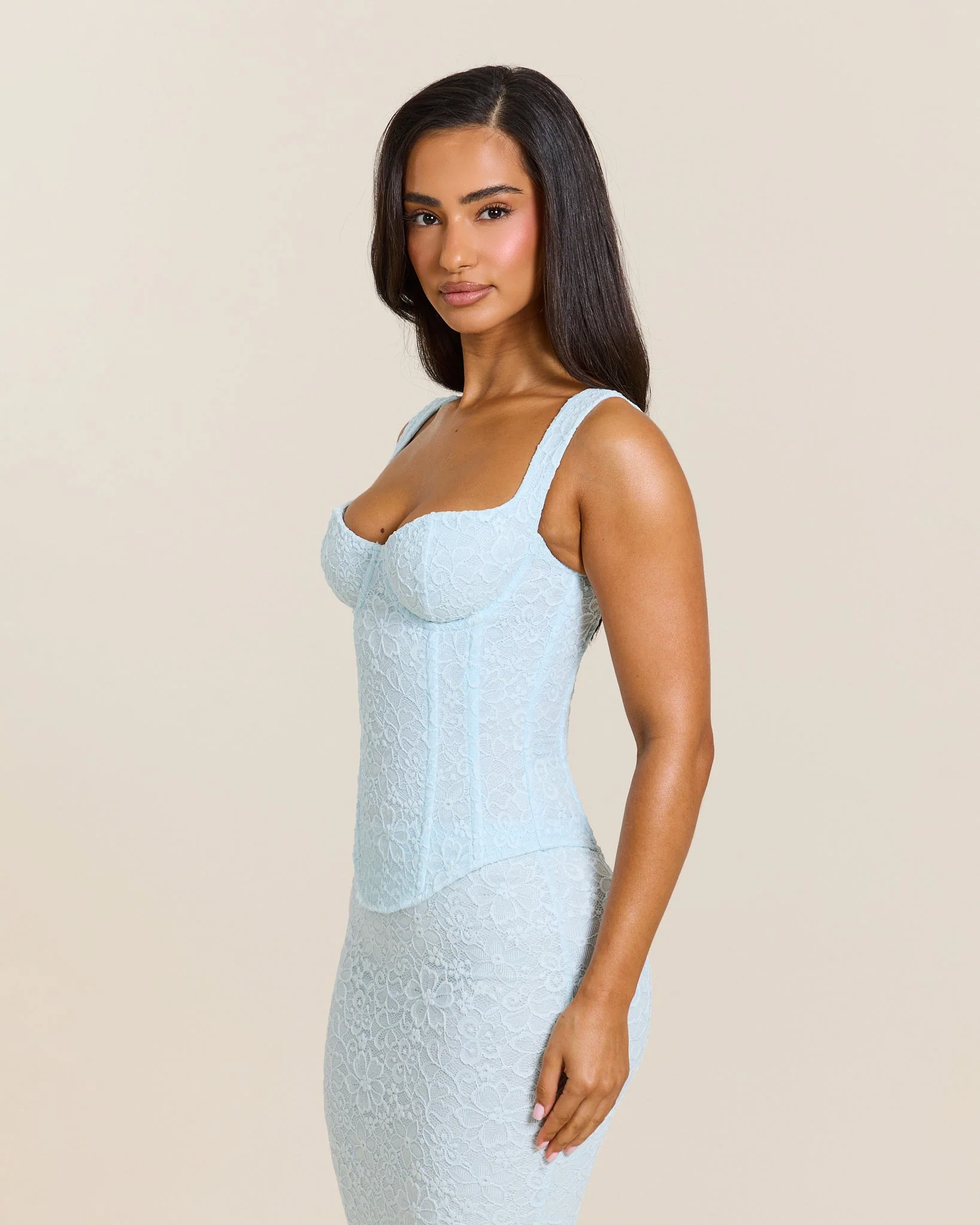 The Cinched Lace Corset Maxi Set in Blue - Image 8