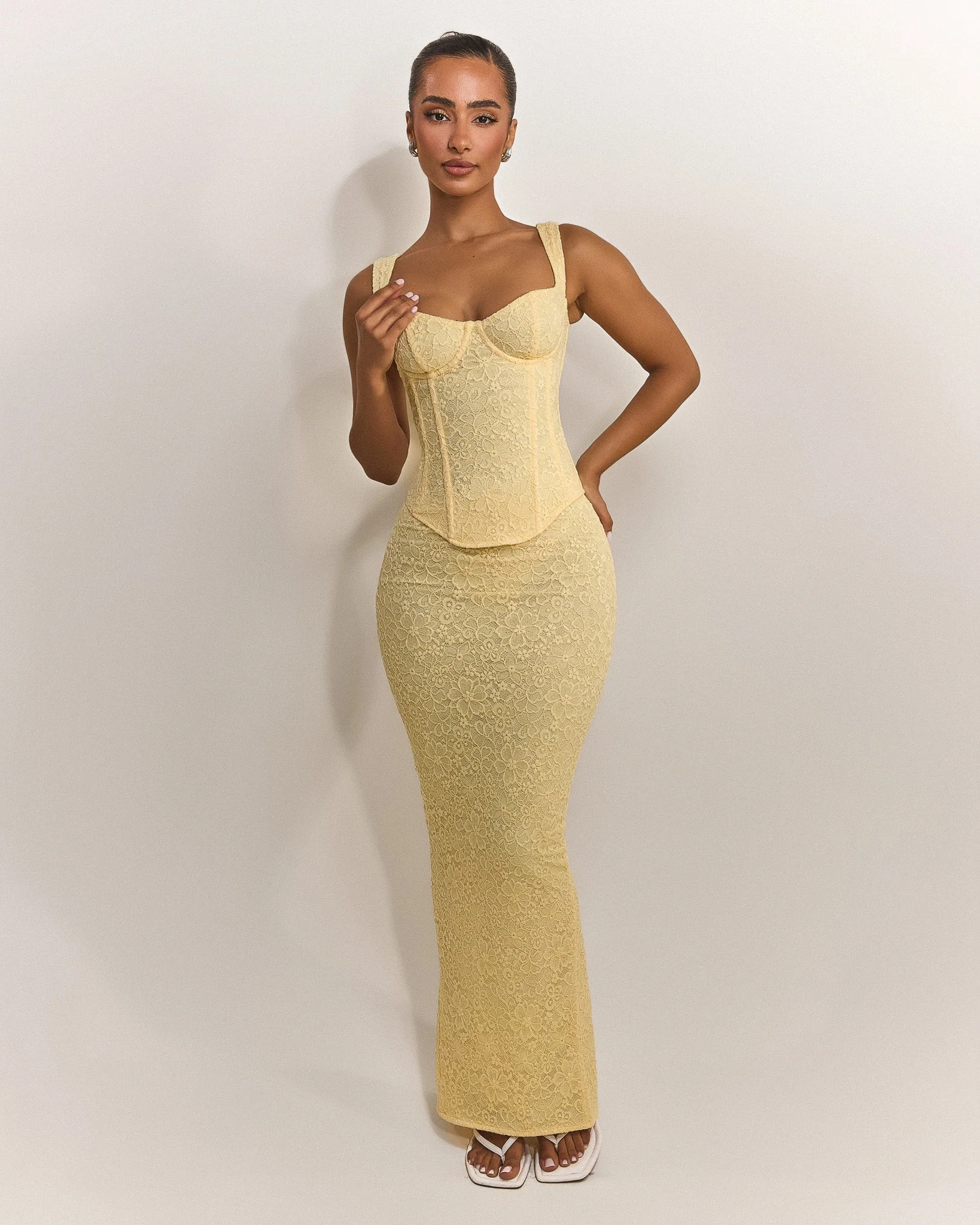 The Cinched Lace Corset Maxi Set in Yellow - Image 11