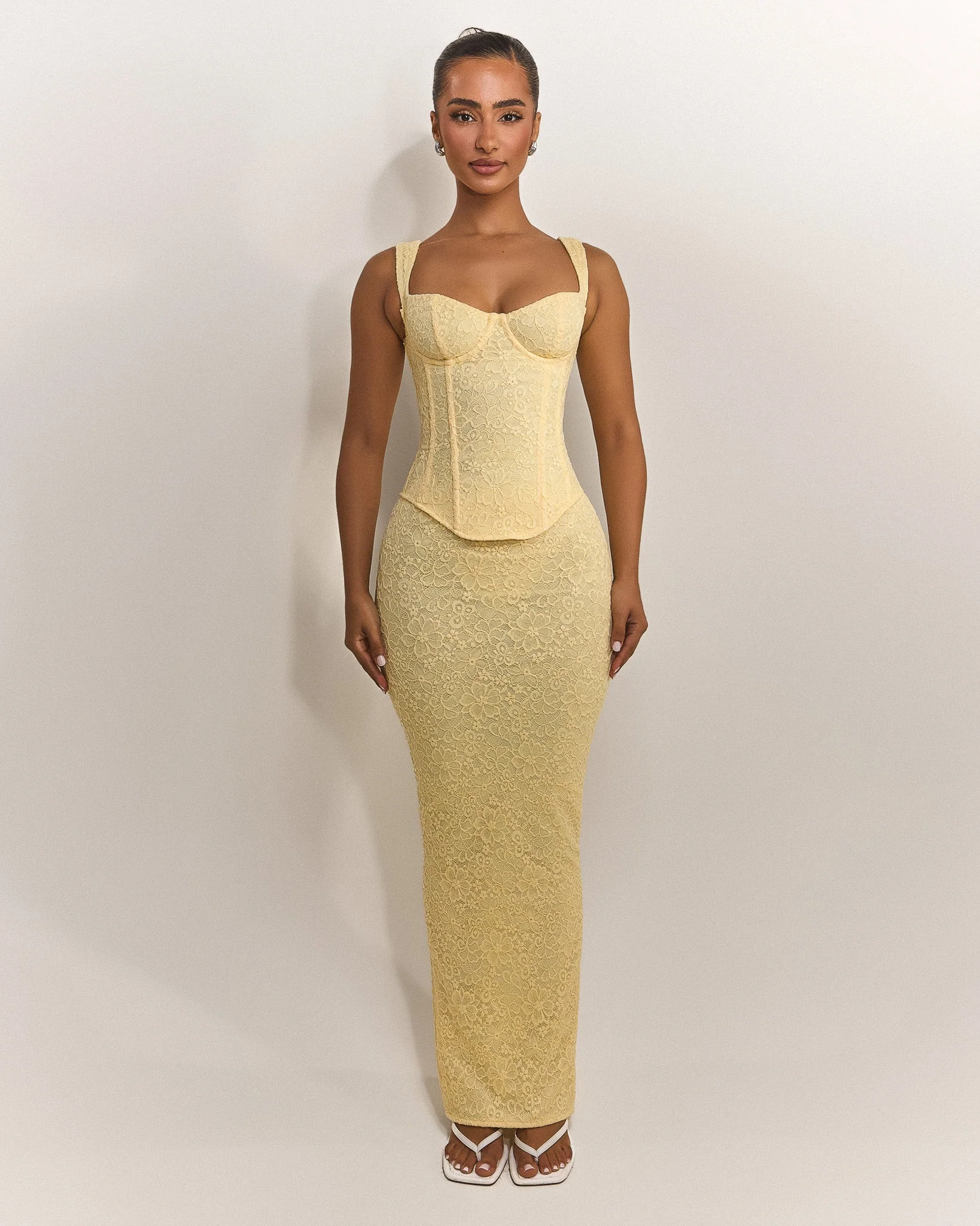 The Cinched Lace Corset Maxi Set in Yellow - Image 13