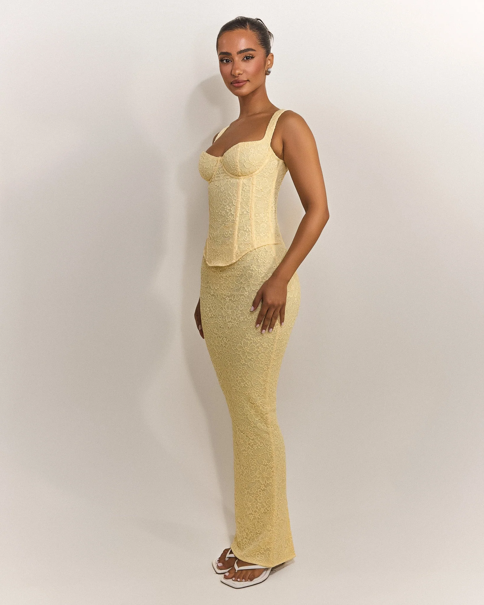 The Cinched Lace Corset Maxi Set in Yellow - Image 14