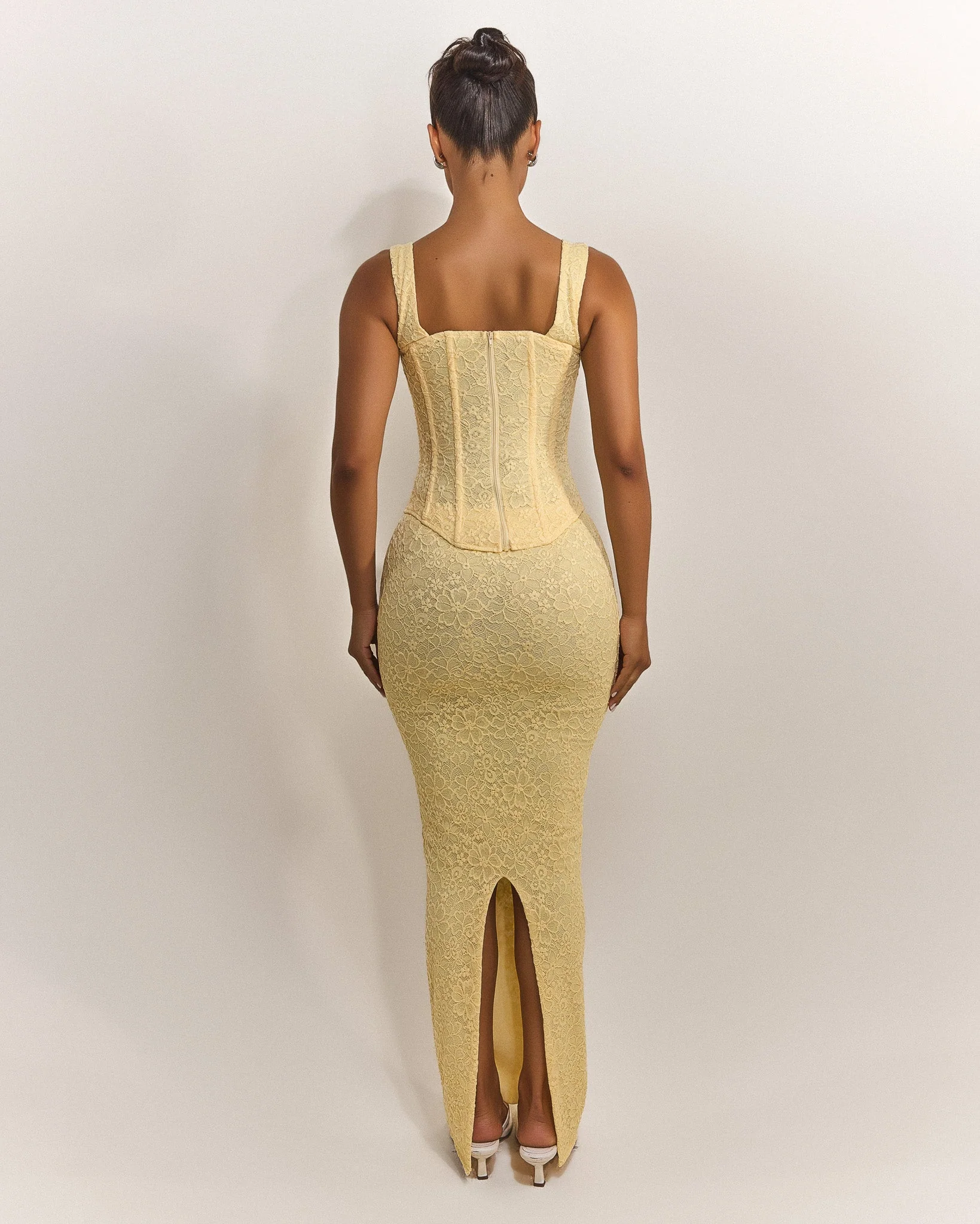 The Cinched Lace Corset Maxi Set in Yellow - Image 15