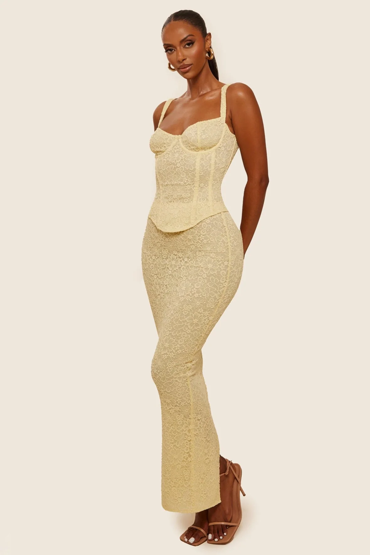 The Cinched Lace Corset Maxi Set in Yellow - Image 16