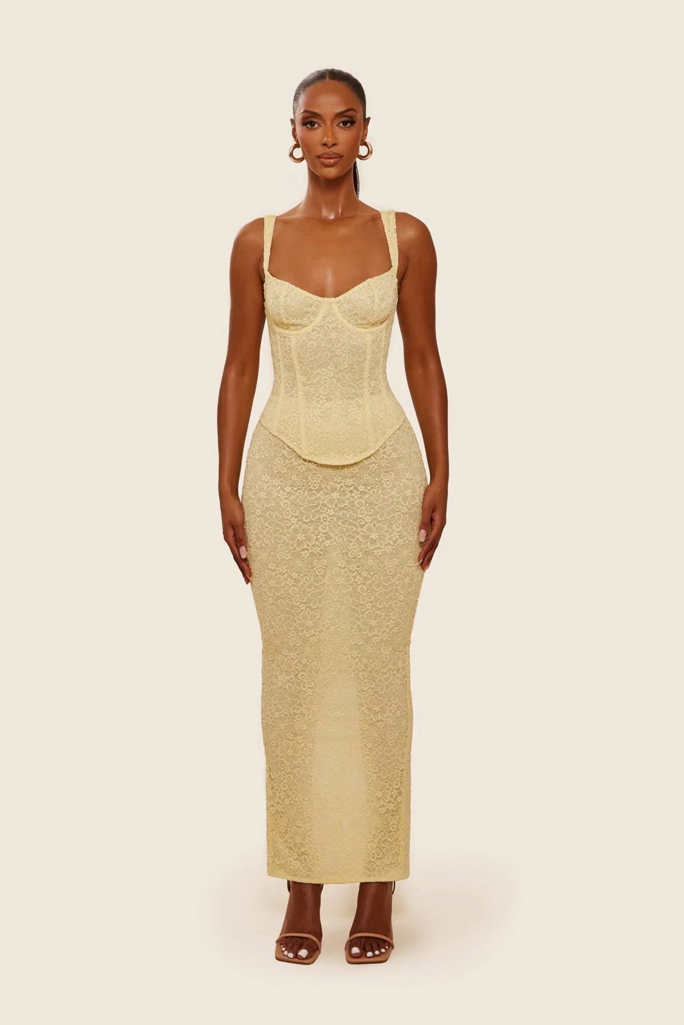 The Cinched Lace Corset Maxi Set in Yellow - Image 17