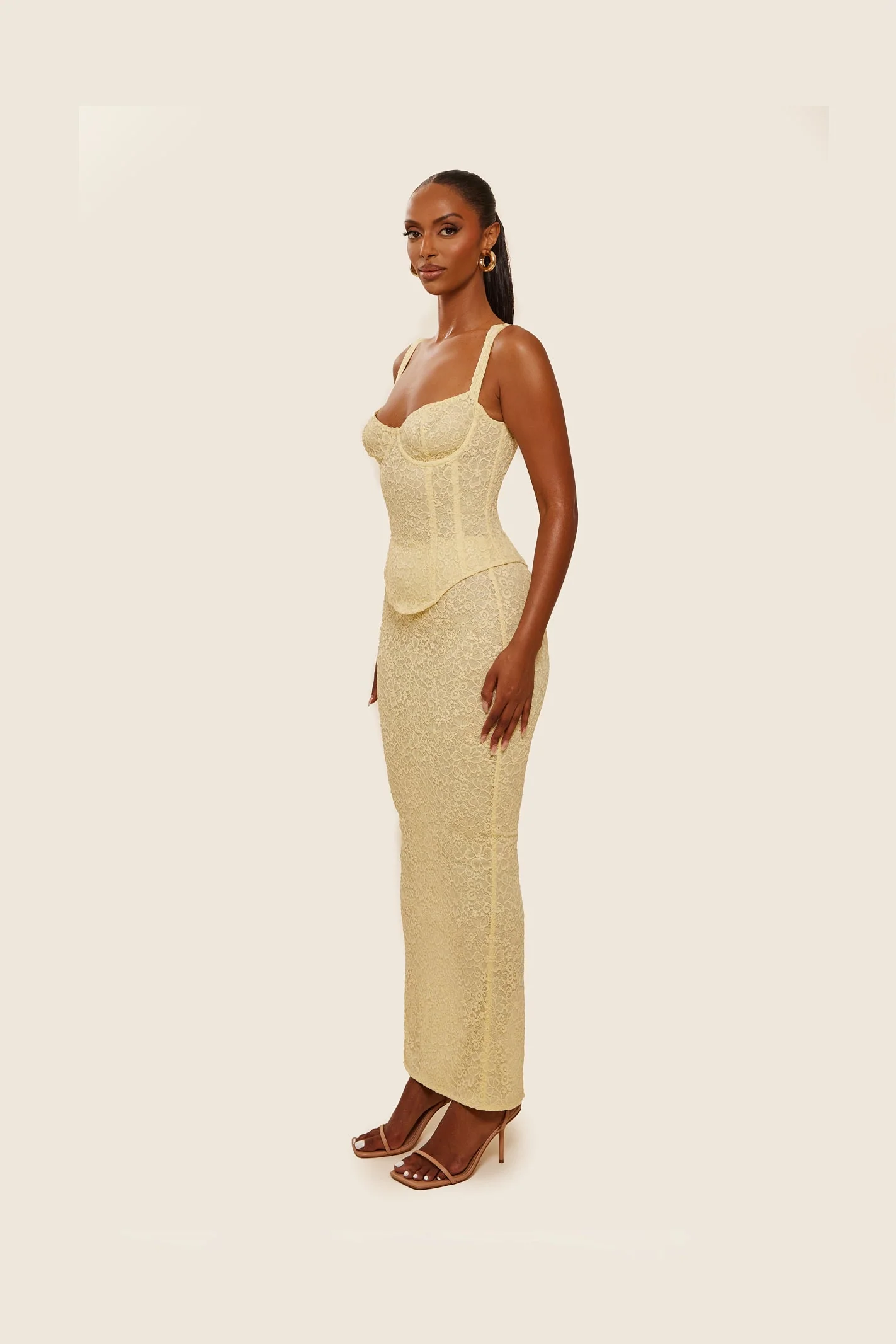The Cinched Lace Corset Maxi Set in Yellow - Image 18