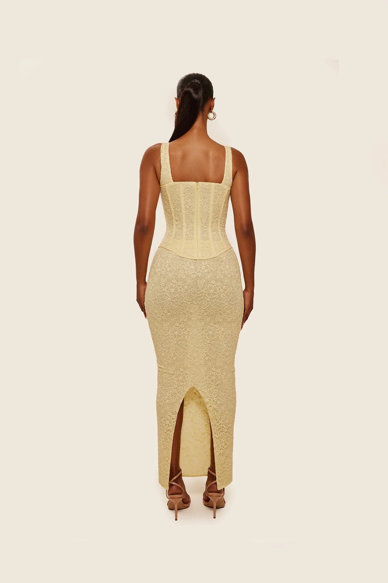 The Cinched Lace Corset Maxi Set in Yellow - Image 19