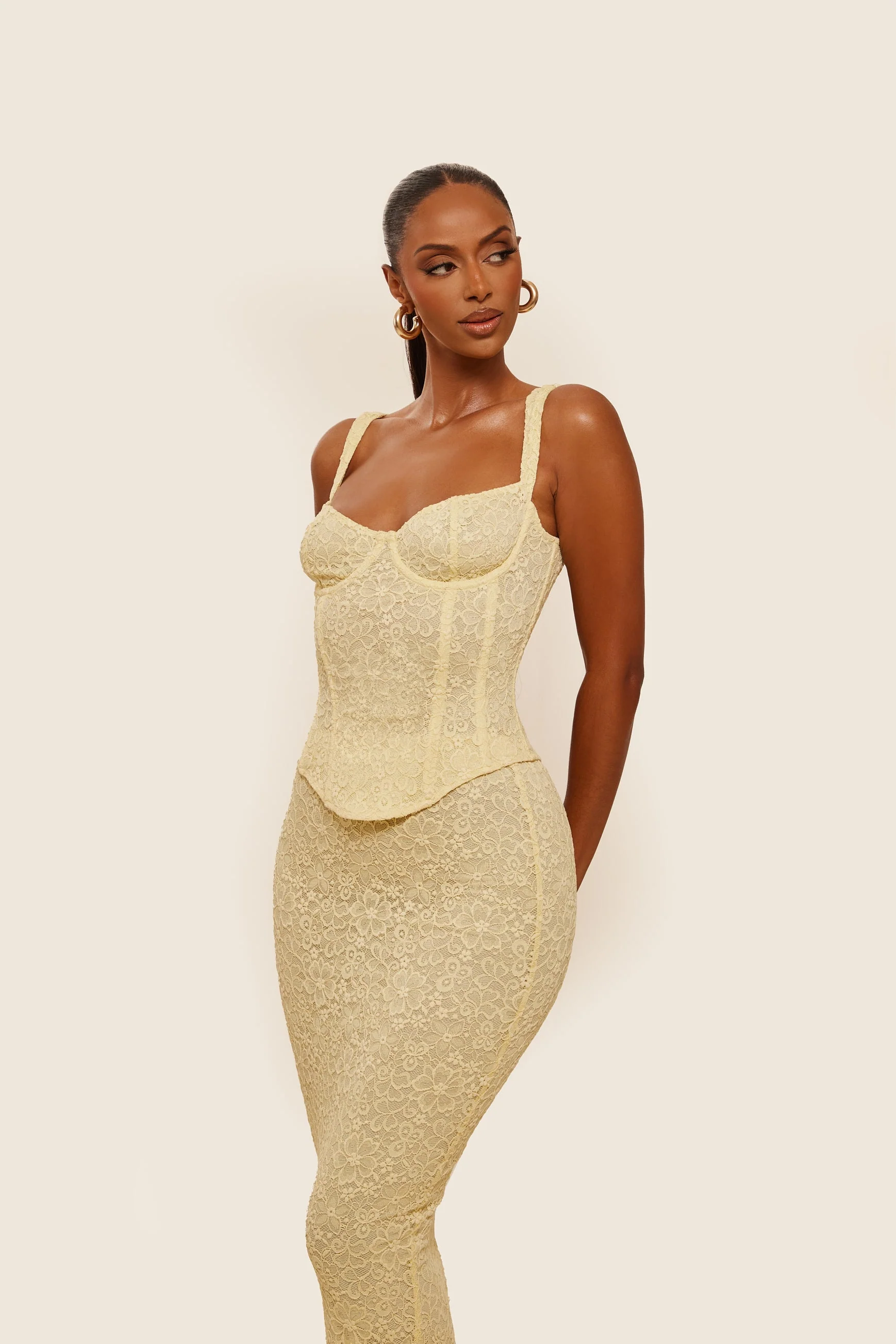 The Cinched Lace Corset Maxi Set in Yellow - Image 20