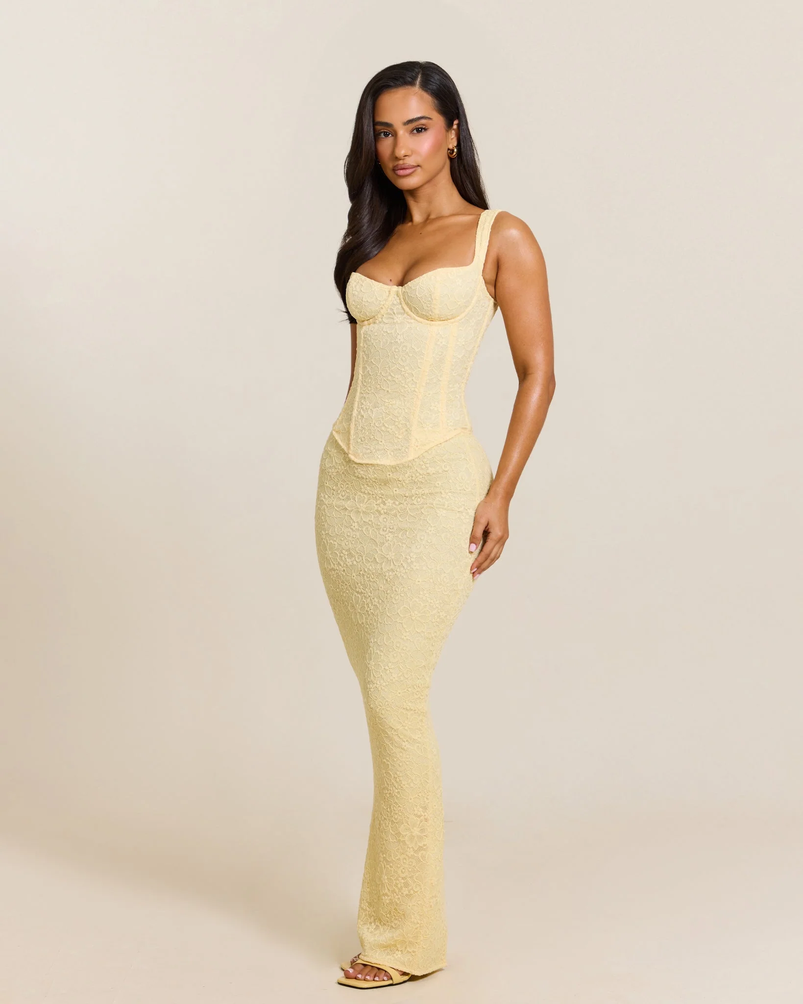 The Cinched Lace Corset Maxi Set in Yellow - Image 3