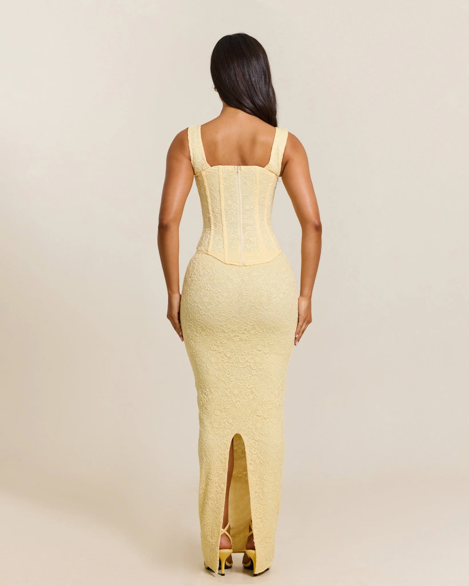 The Cinched Lace Corset Maxi Set in Yellow - Image 4